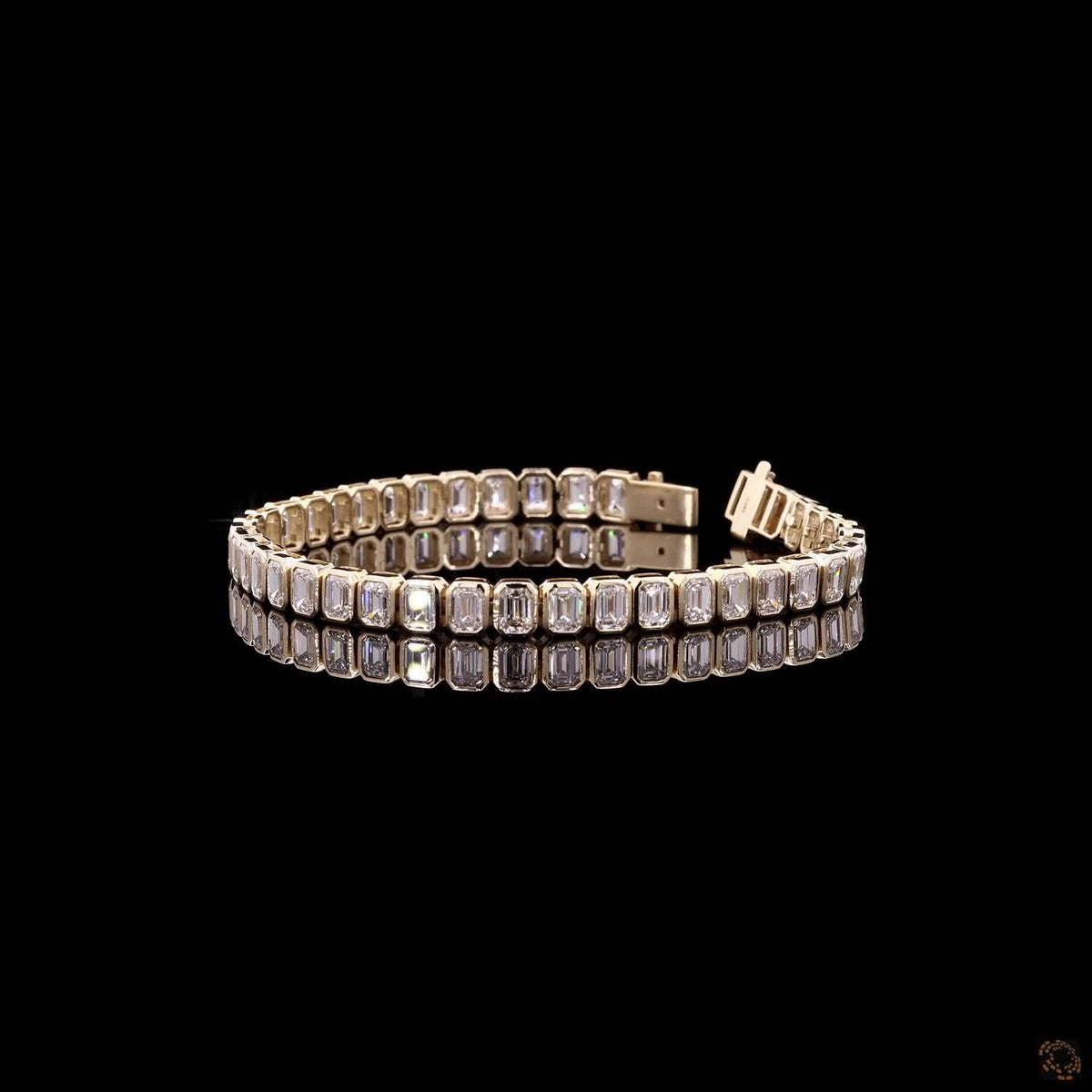 13.26 Ct Bezel-Set Emerald Cut Diamond Tennis Bracelet in 14K  Yellow Gold