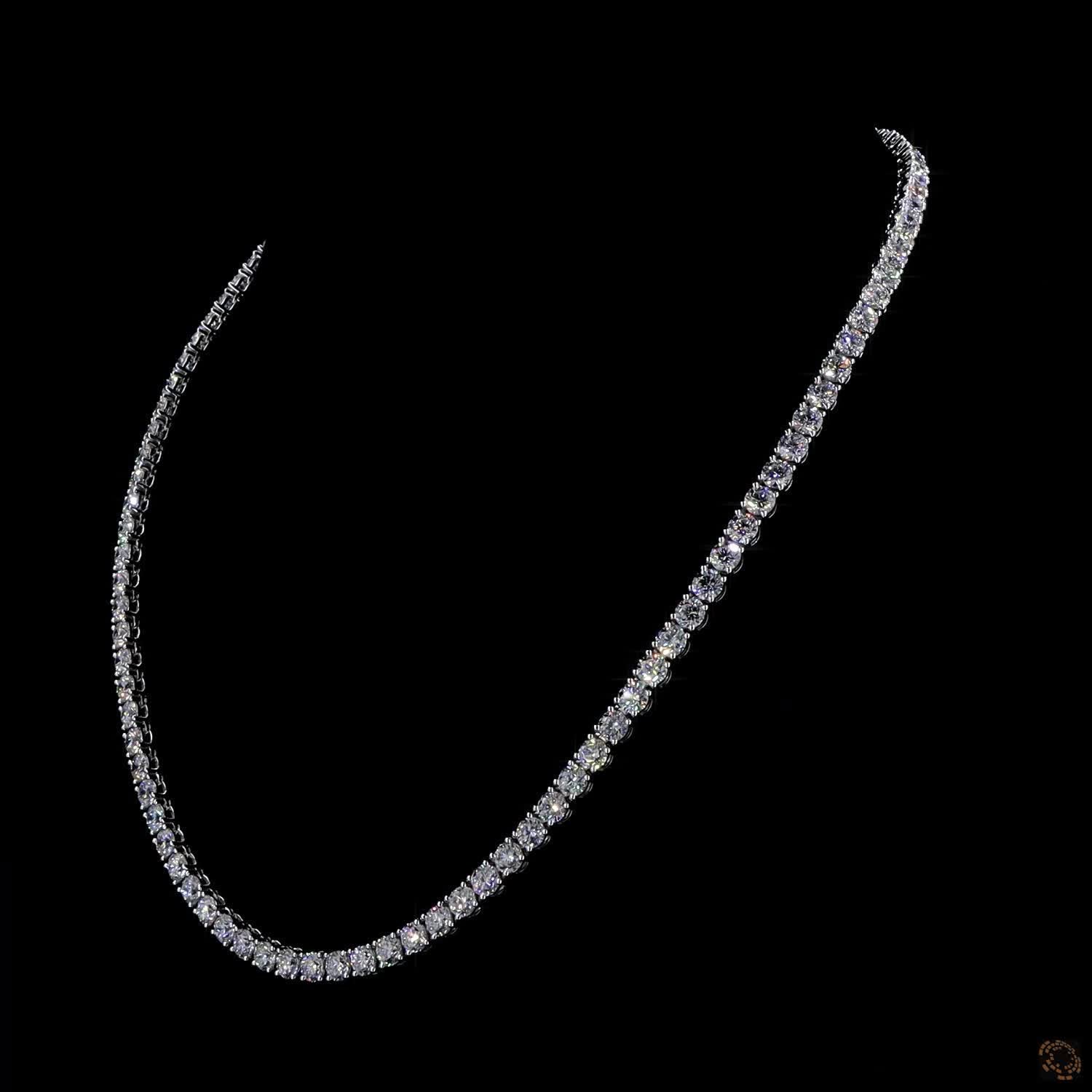 26.79 Ct  Graduated Round Diamond Solitaire Choker Tennis Necklace in White Gold