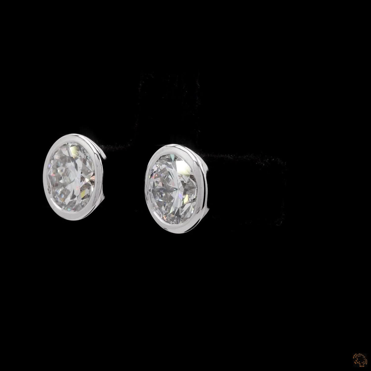 4.06 Ct Classic Round Cut Diamond Bezel Solitaire Stud Earrings in 14K White Gold | Full Bezel Set Studs