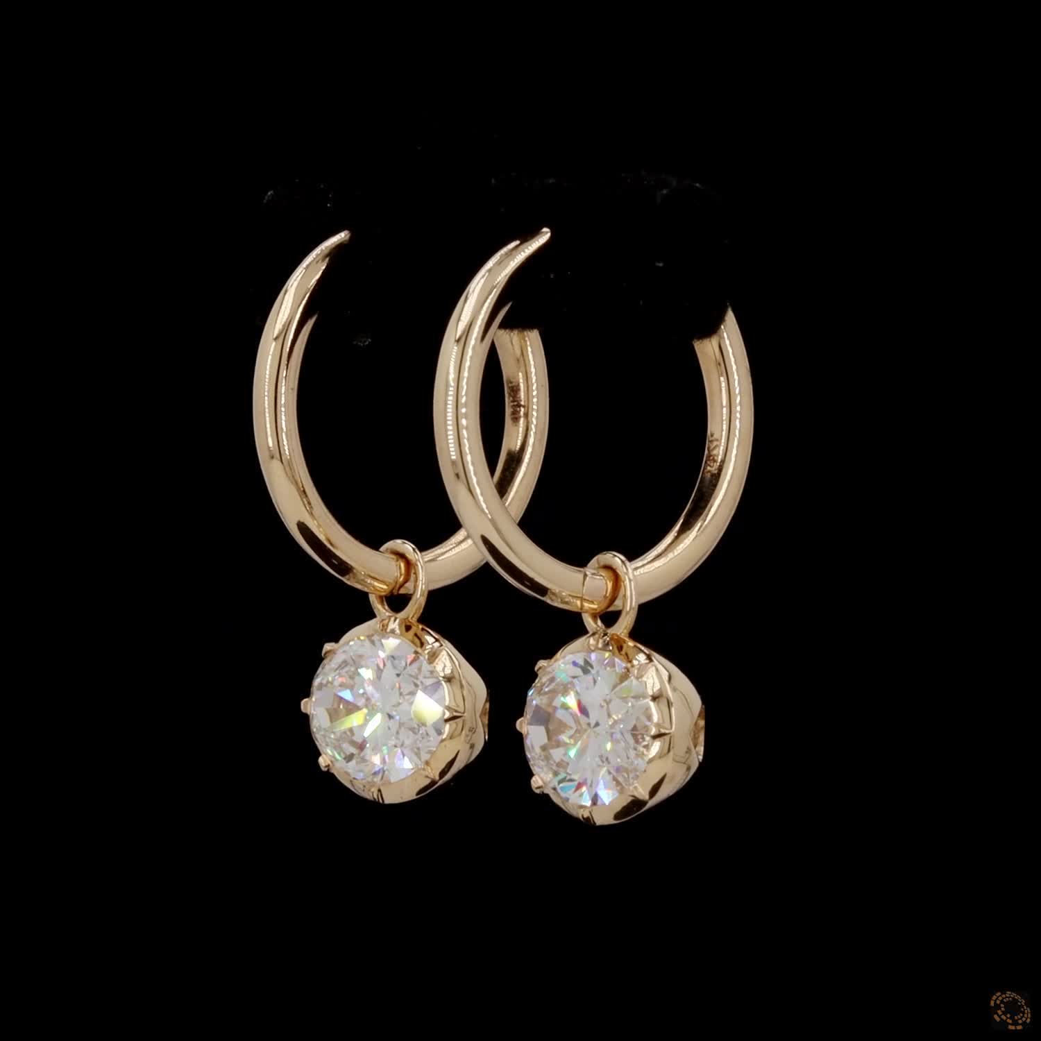 3.12 Bezel-Set Oval Solitaire Huggie Drop Earrings in Yellow Gold