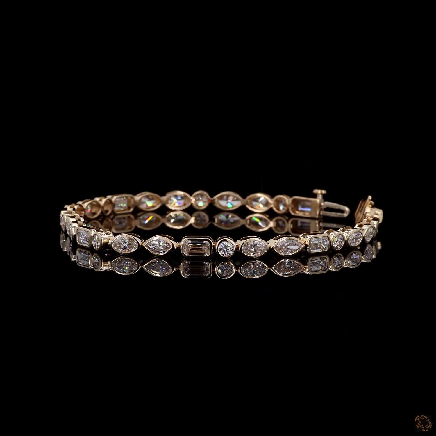 6.04 Ct Elegant Mixed-Cut Crystal Tennis Bracelet – Gold-Tone Link Bracelet for Women