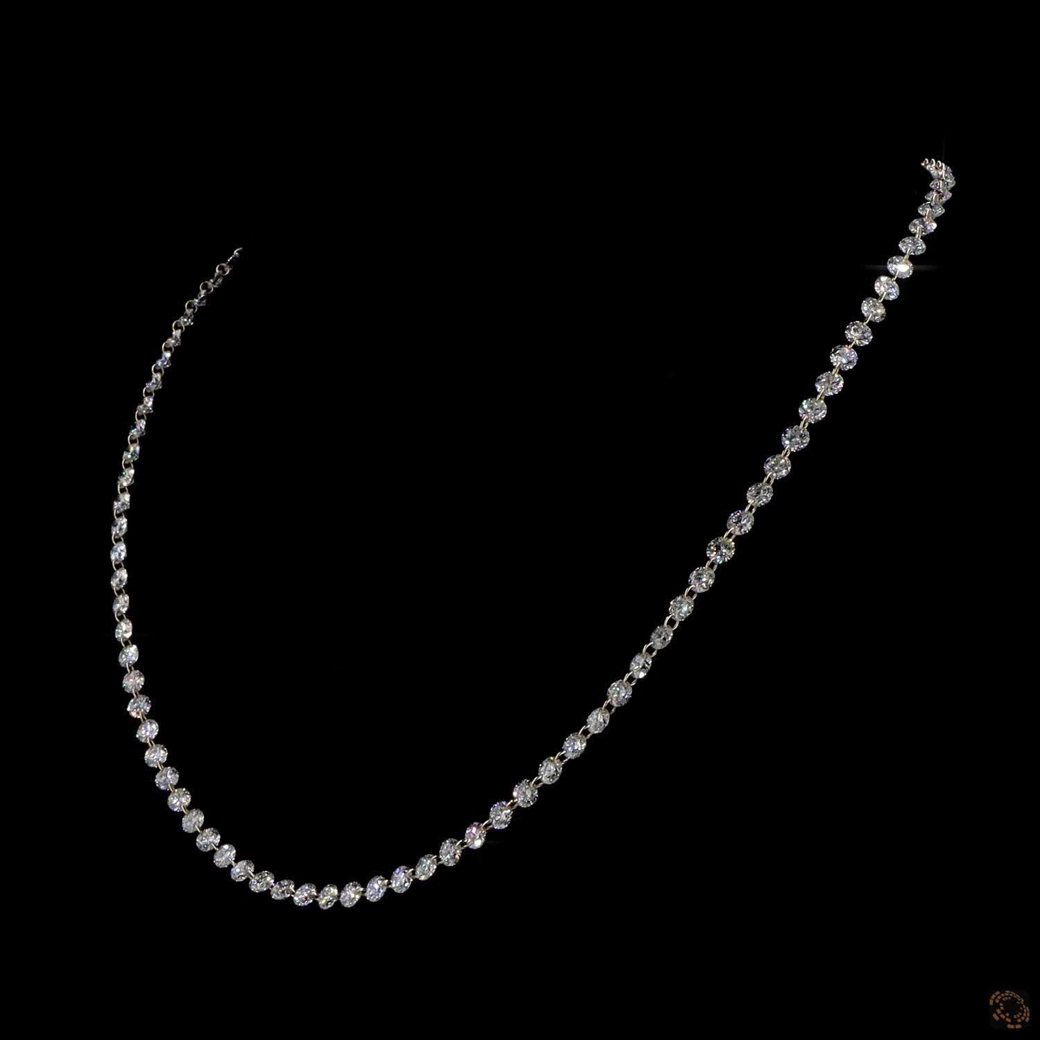 19.49 Ct Floating Round Solitaire Link Chain Tennis Necklace in Gold