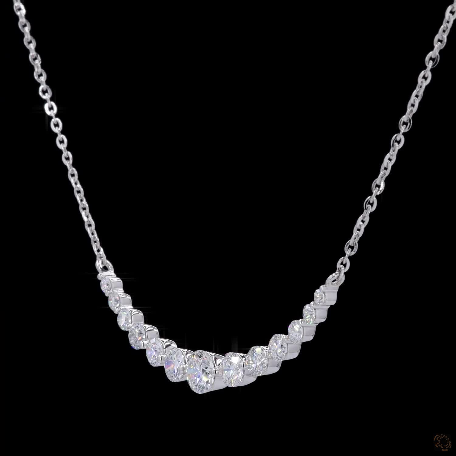 2.10 Ct Round Cut Diamond Tennis Necklace, Graduated Diamond Statement Necklace, Classic Brilliant Cut Diamond Necklace, Luxury Fine Jewelry Gift