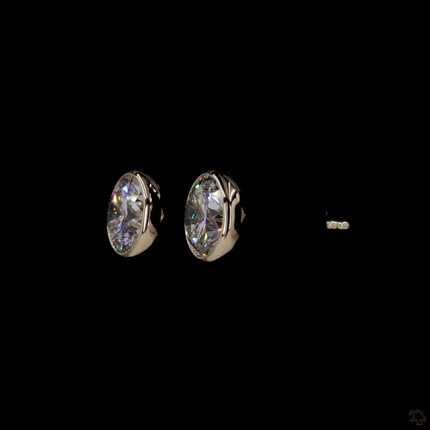4.03 Ct Classic Solid 14K Yellow Gold Round Brilliant Cut Diamond Stud Earrings – Bezel Frame Solitaire Set