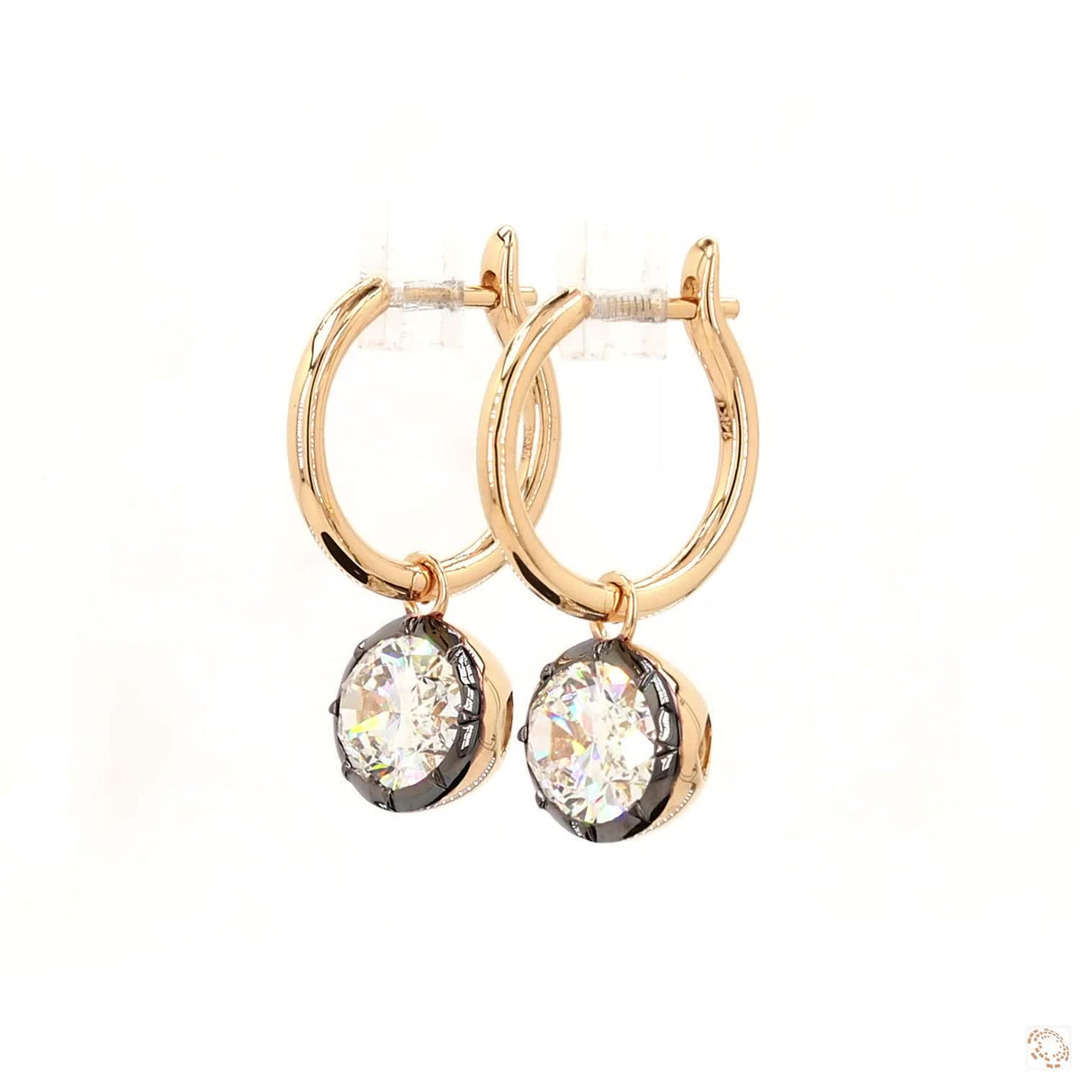 5.02 Ct East-West Oval Cut Diamond Bezel Huggie Charm Earrings in Two-Tone Gold