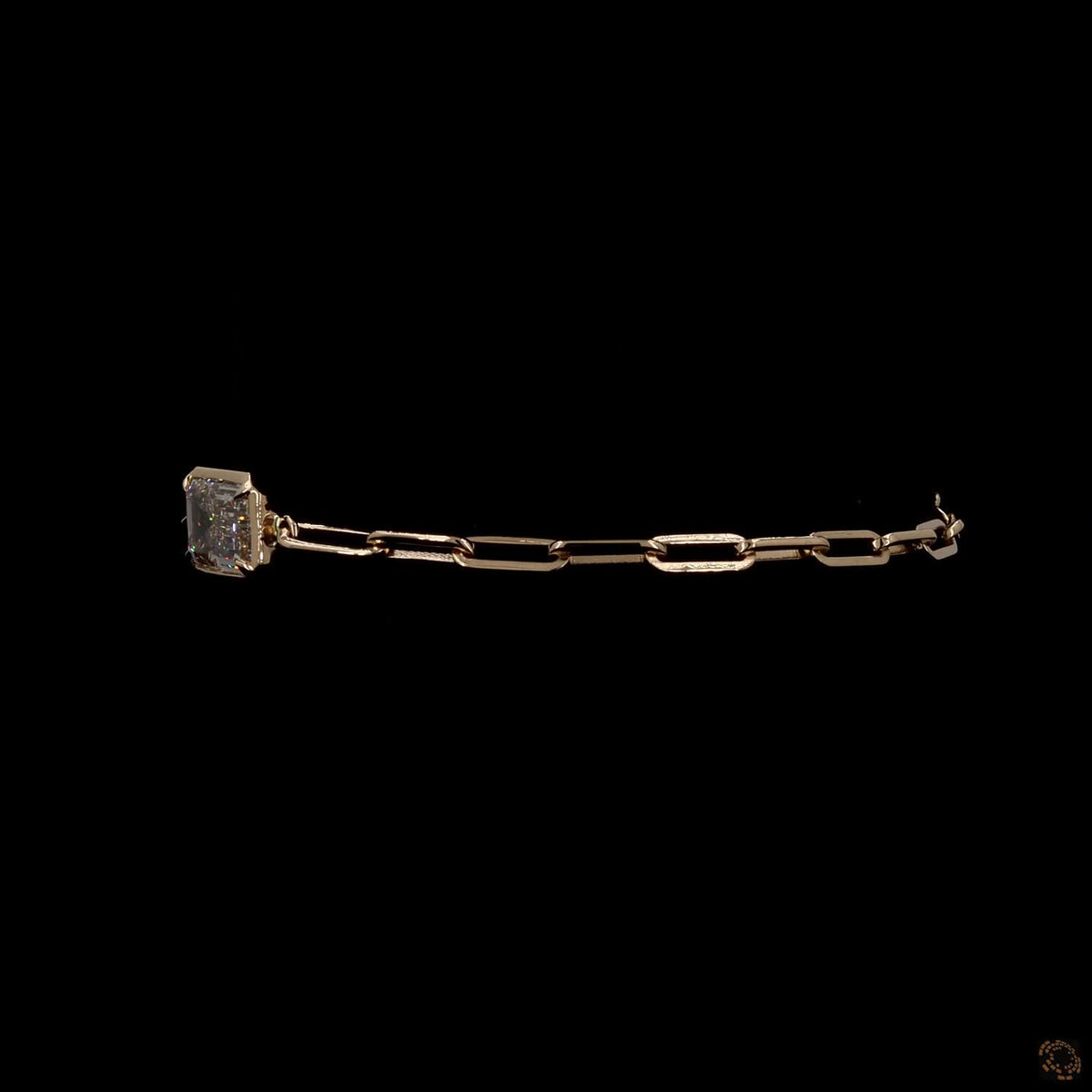 3.02 Ct Bezel-Set Horizontal Emerald-Cut Diamond Paperclip Chain Bracelet in 14K Yellow Gold