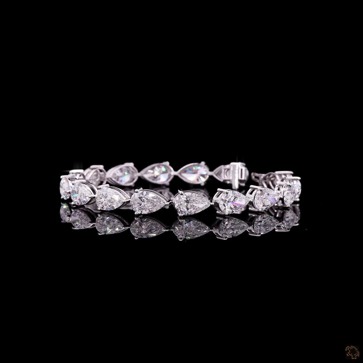 26.03 Ct 14K White Gold Pear Cut Tennis Bracelet with Double Latch Box Clasp