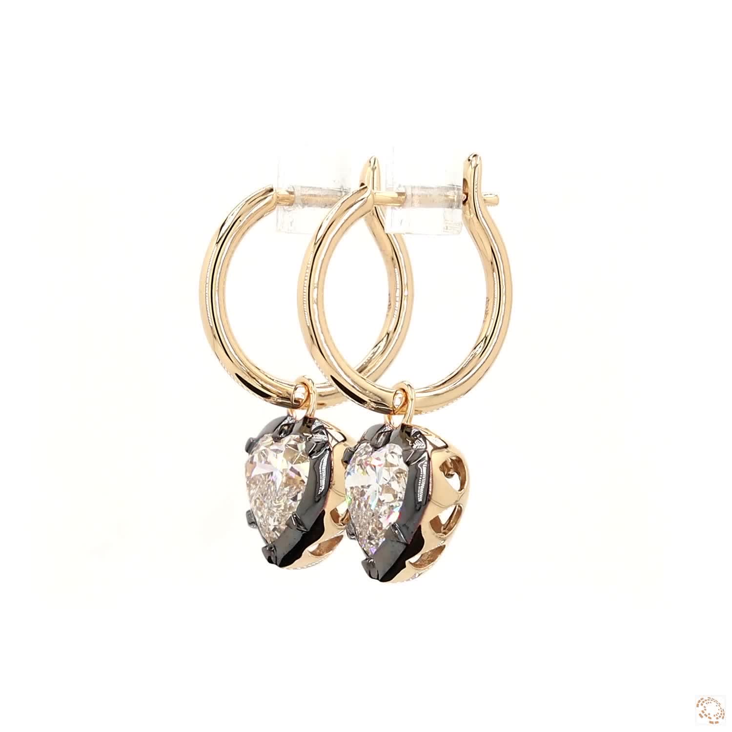 4.08 Ct Heart Diamond Black Rhodium Bezel Huggie Charm Earrings