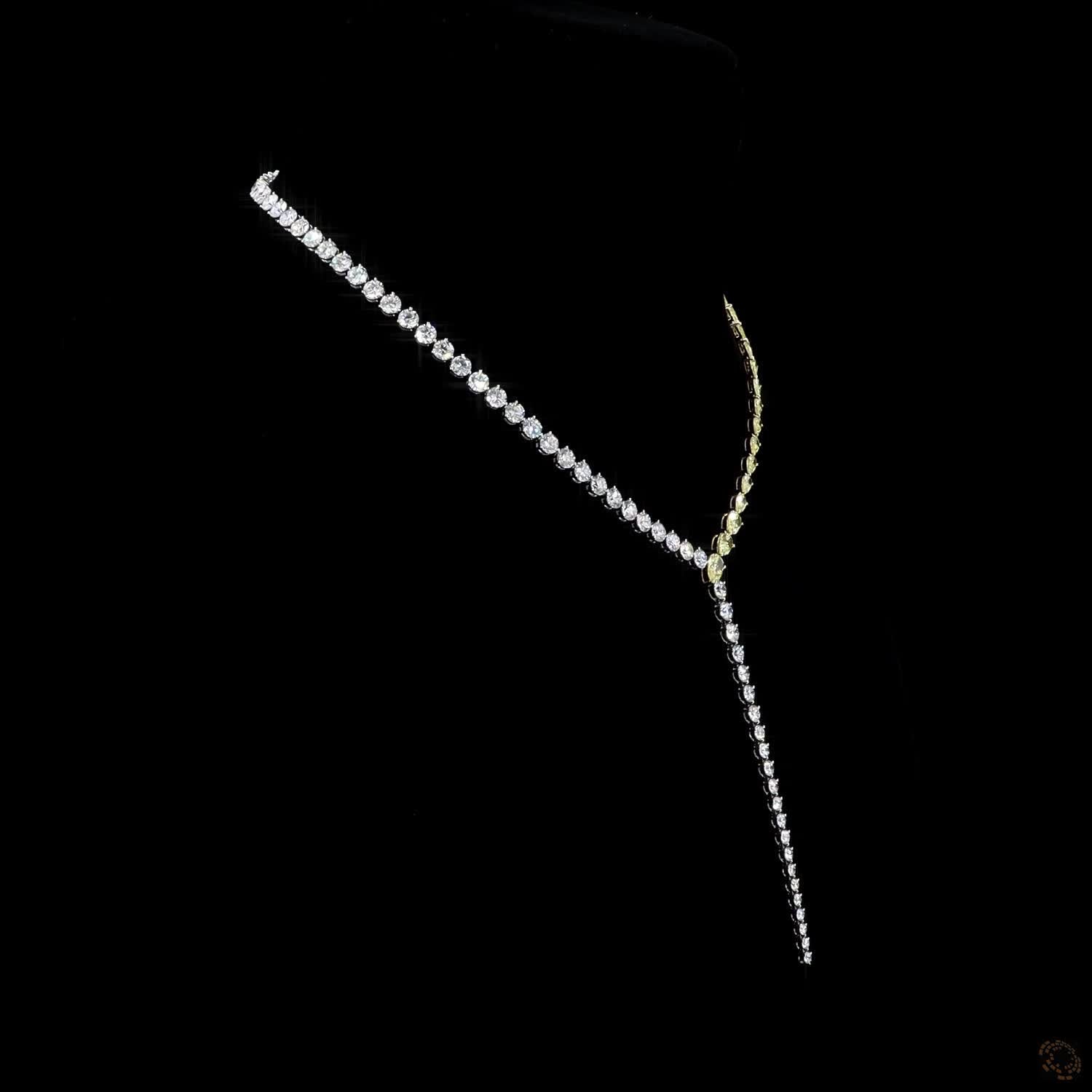 33.4 Ct Avant-garde Y-necklace lariat silhouette with asymmetrical neck strands uniting at a central focal diamond