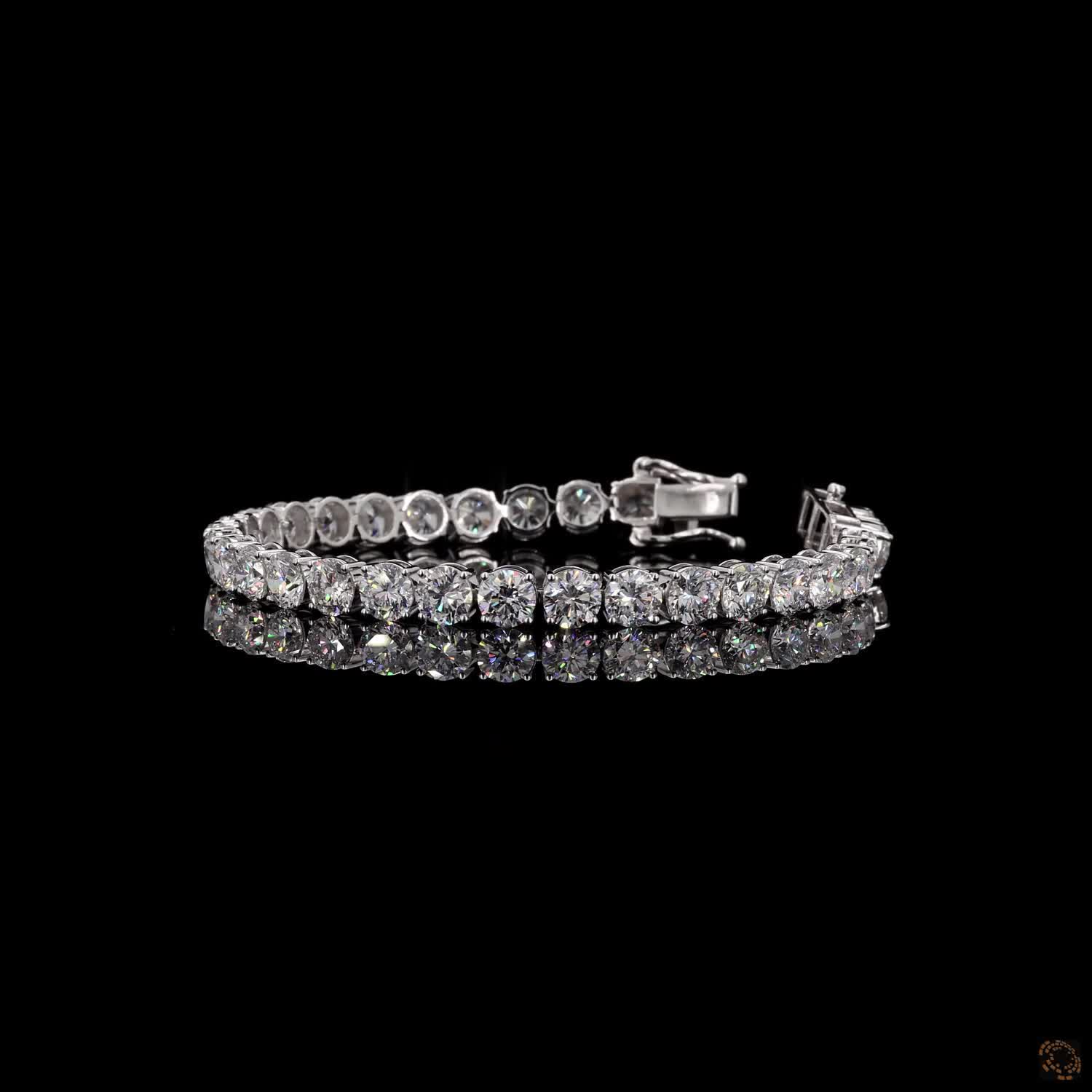 15.90 Ct Round Brilliant Cut Diamond Tennis Bracelet in 14K White Gold – Classic Box Clasp Safety Lock
