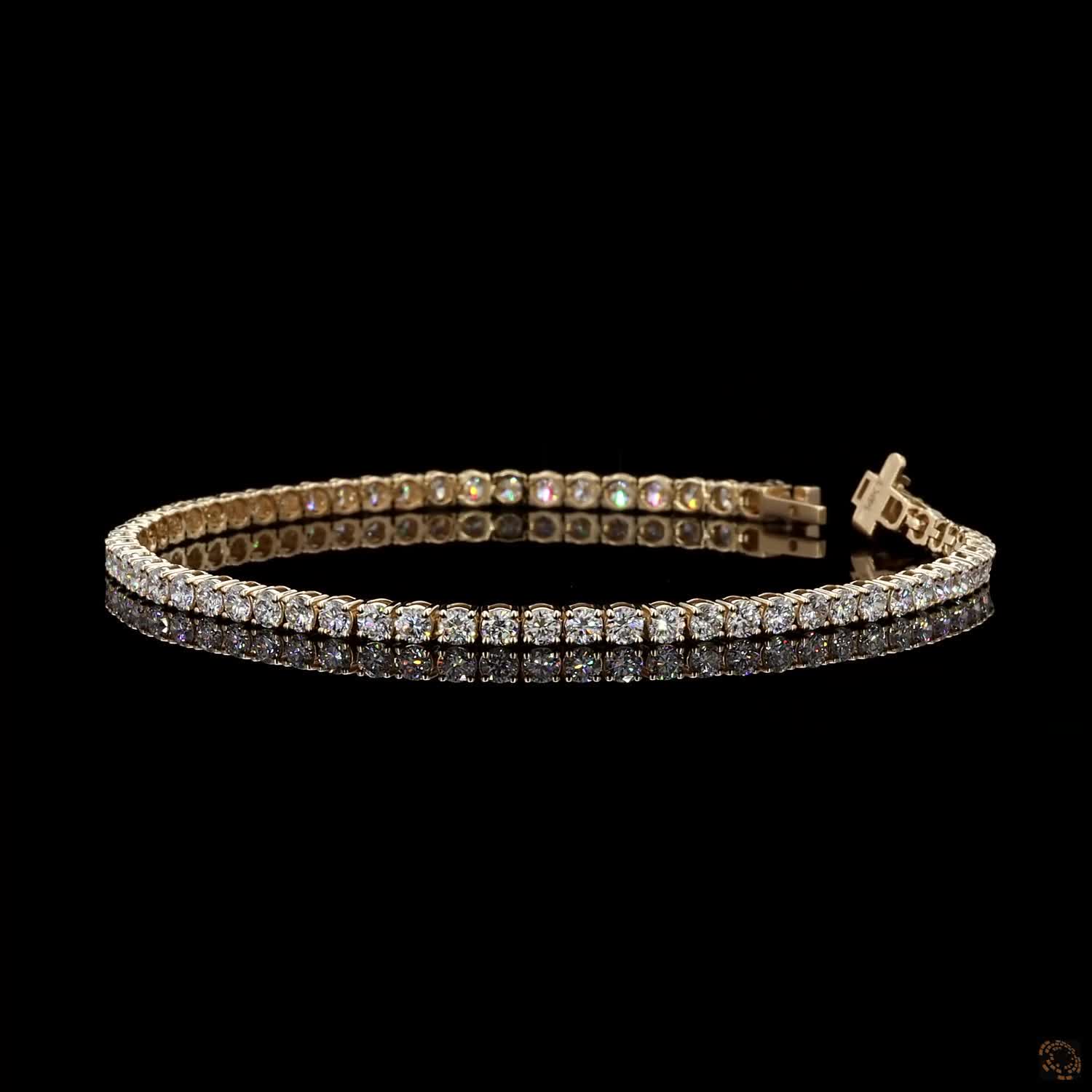 17.38 Ct Classic Round Cut Moissanite Tennis Bracelet in 14K Yellow Gold | 3-Prong Diamond Alternative Line Bracelet