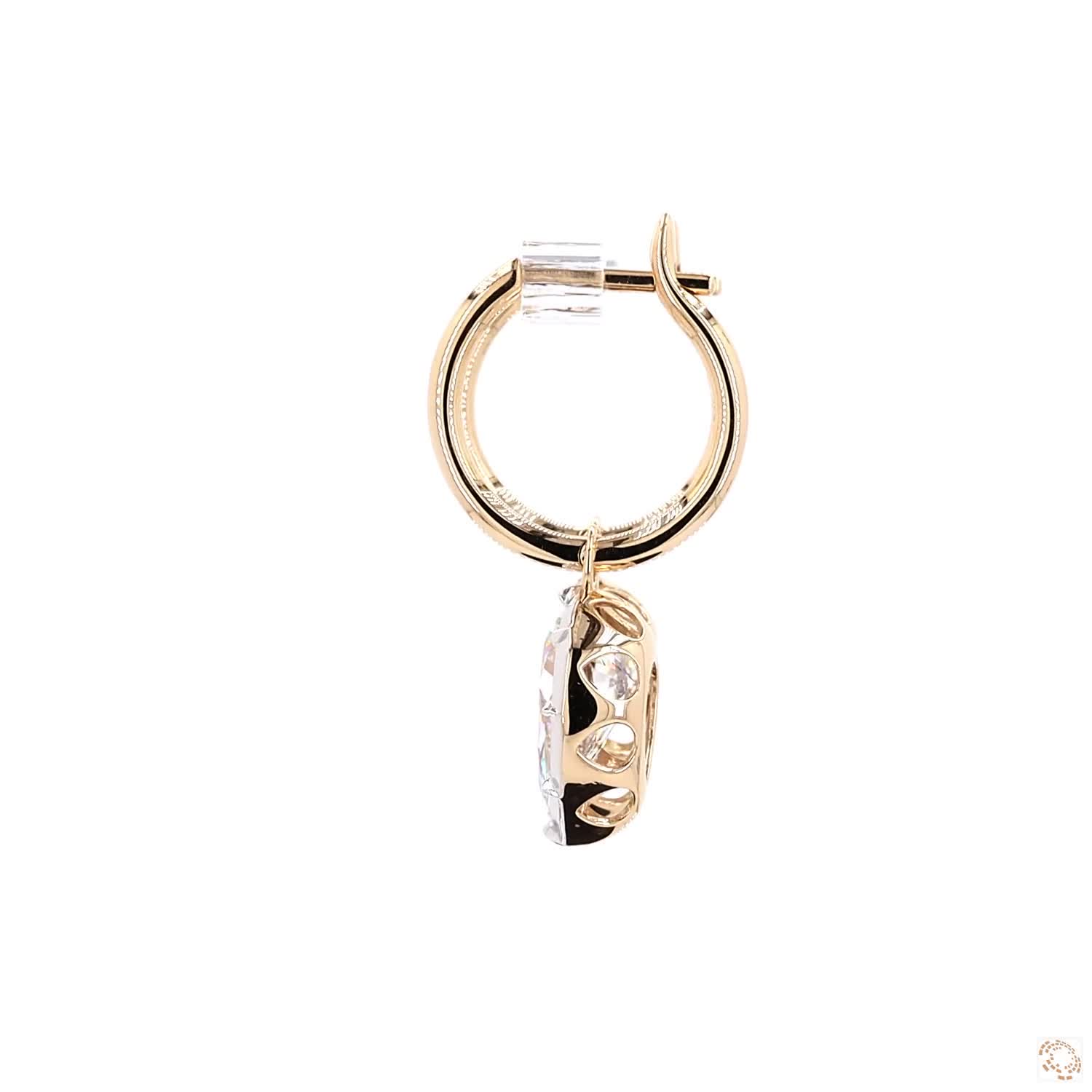 5.05 Ct 14K Gold Pear-Shape Solitaire Diamond Dangle Hoop Earrings – Two-Tone White Rim Drop Earrings