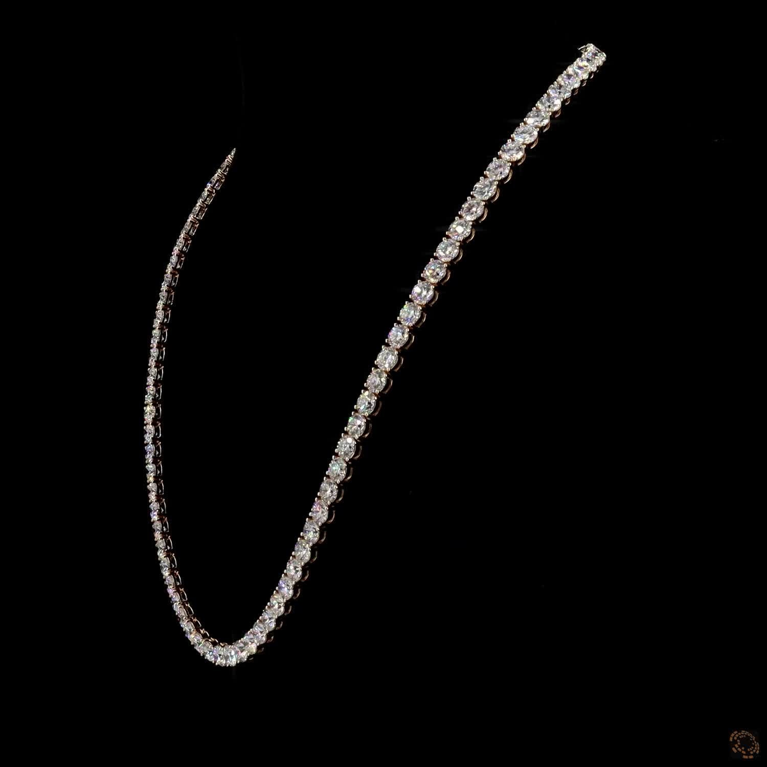 73.58 Ct Single Row Graduated Round Cut Diamond Rose Gold Tennis Chain