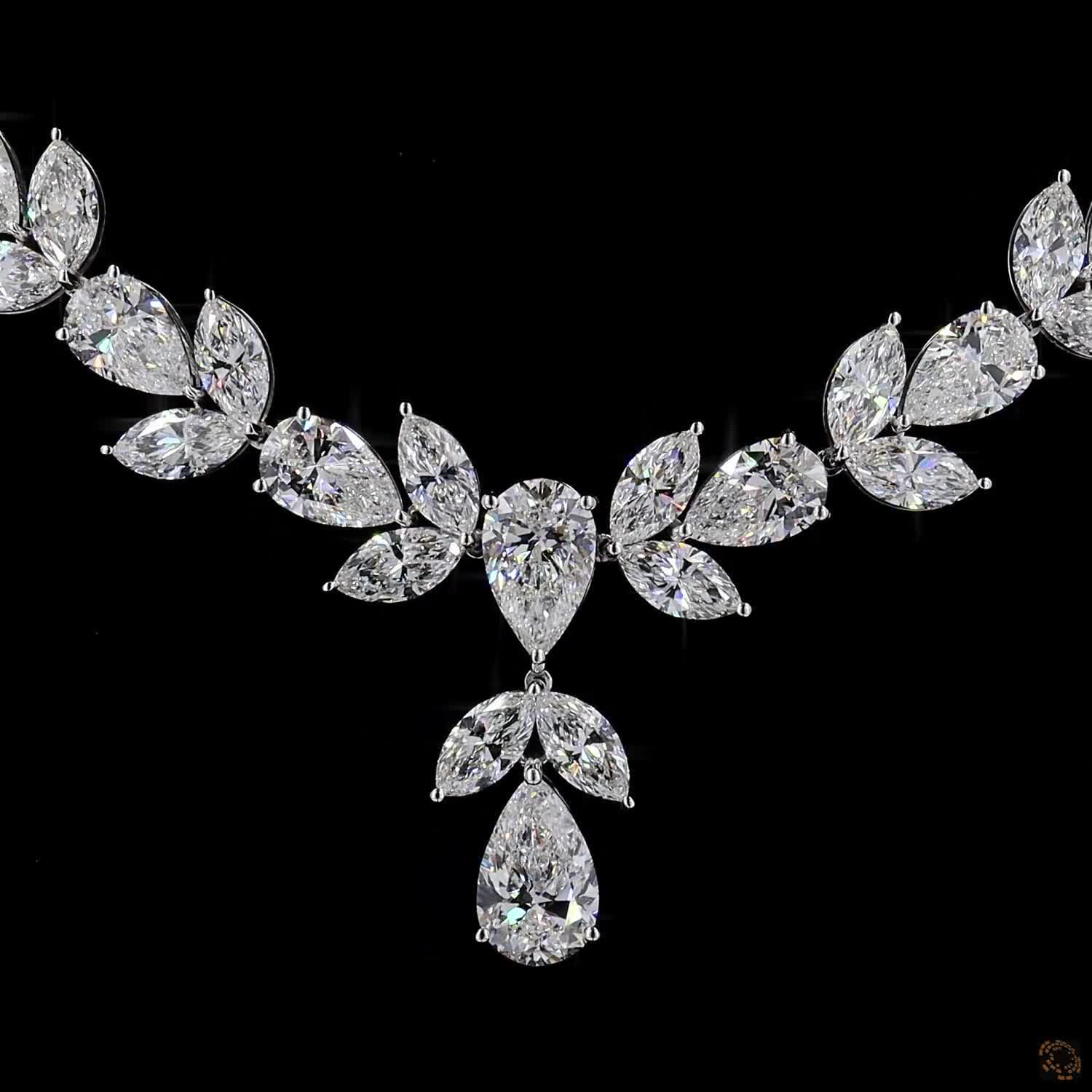 65.78 Ct Botanical Leaf & Cluster Marquise Diamond Drop Necklace in 14K White Gold