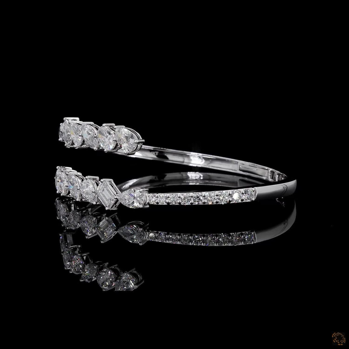 7.76 Ct Multi-Shape Diamond Bypass Cuff Bangle in White Gold