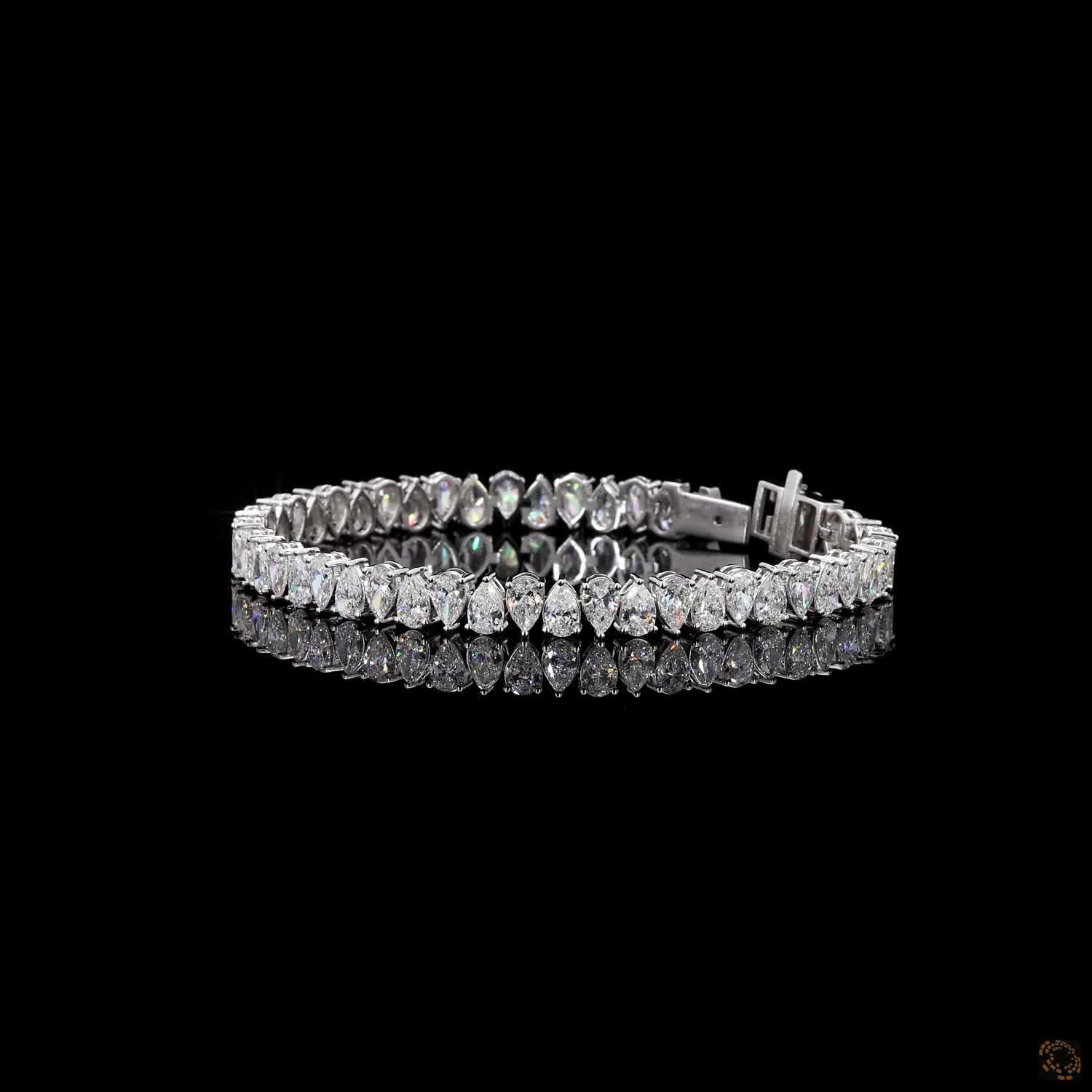 11.83 Ct 14K White Gold Pear Cut Fancy Bracelet with Double Safety Clasp