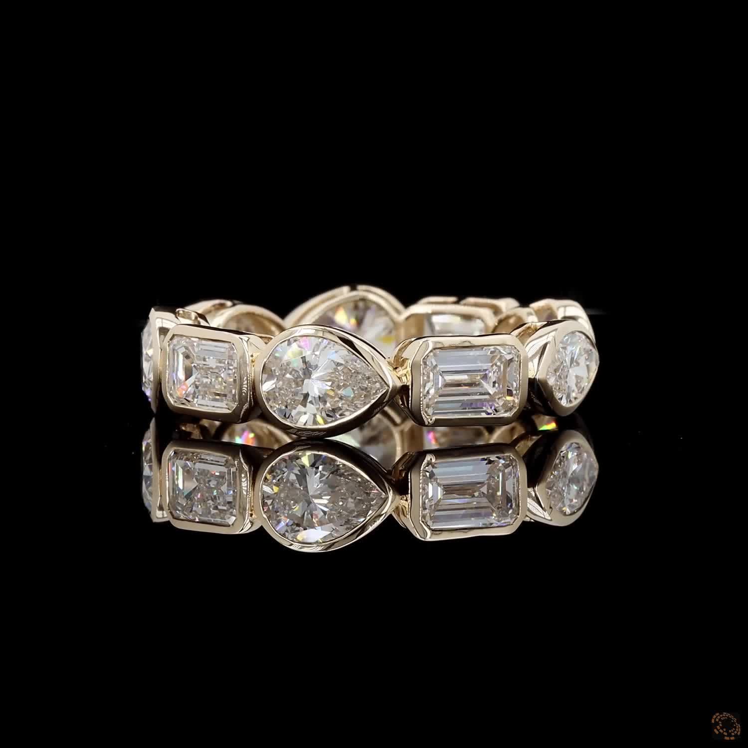 5.97 Ct Mixed Shape Diamond Bezel Eternity Ring | Multi-Cut Marquise Emerald Pear Oval Wedding Band in 14K Gold