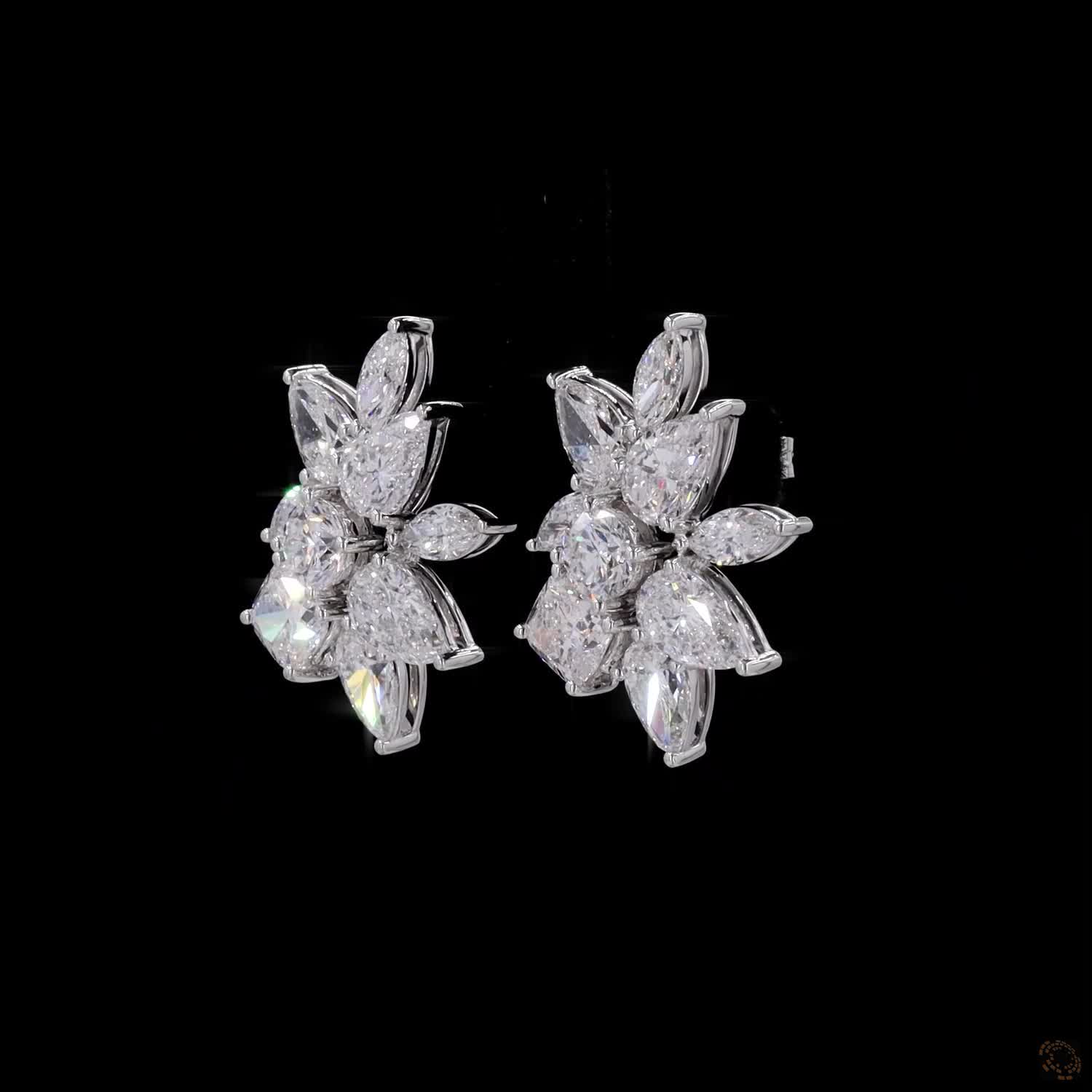 8.57 Ct White Gold Multi-Cut Diamond Floral Cluster Jacket Earrings