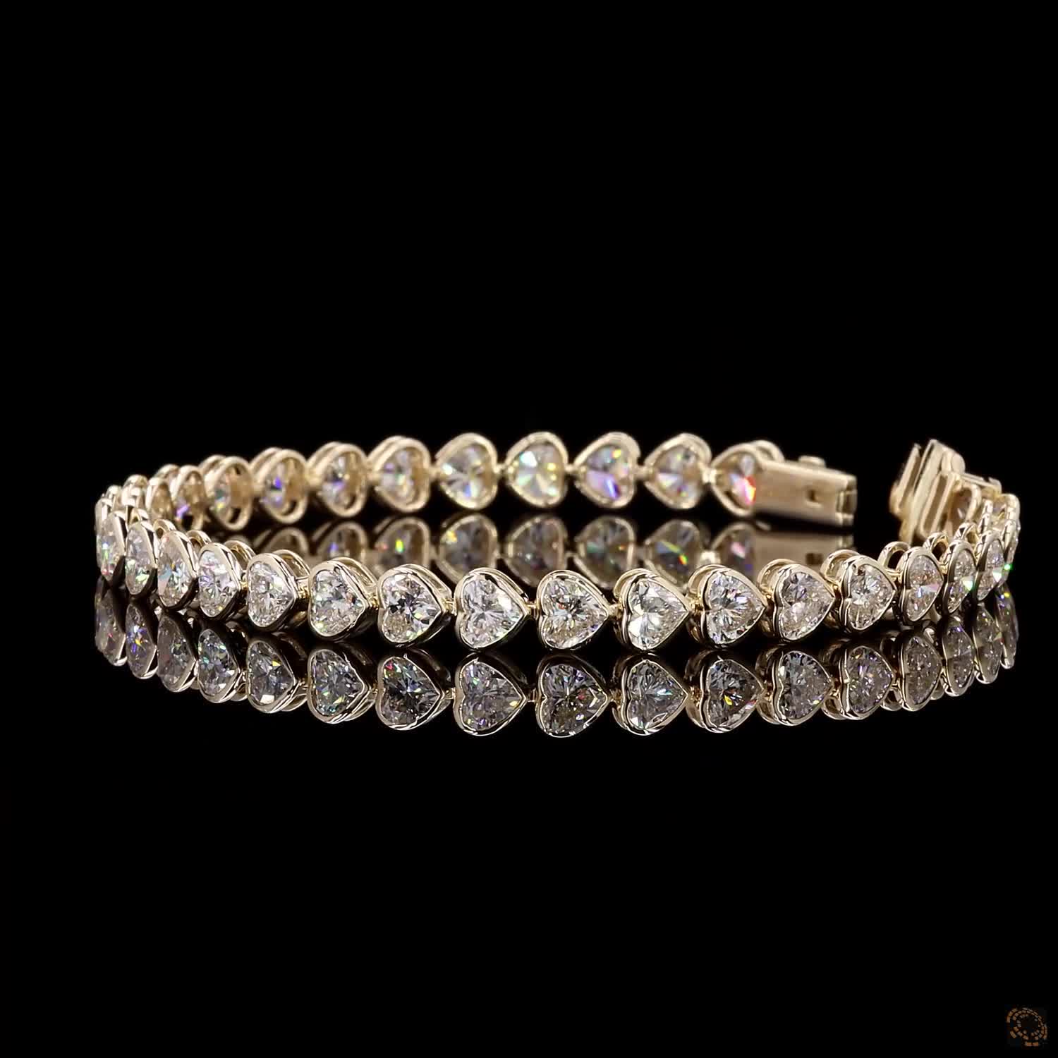 9.01 Ct 14K Yellow Gold Heart Cut Bezel  Fancy  Bracelet with Double Safety Latch