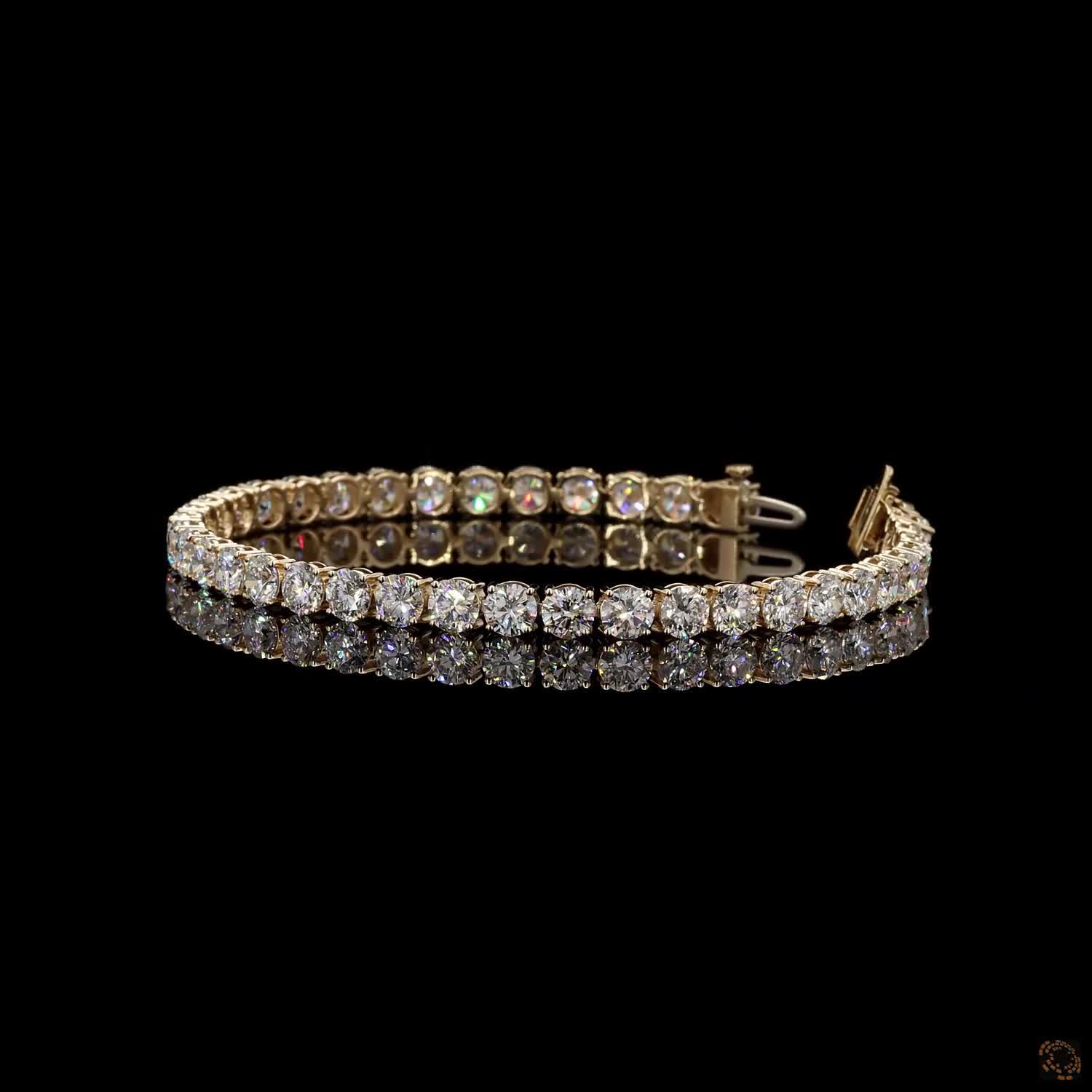 12.63 Ct Yellow Gold Round Moissanite Tennis Bracelet, Timeless 4-Prong Eternity Line Bracelet, Everyday Layering Fine Jewelry, Gift for Her