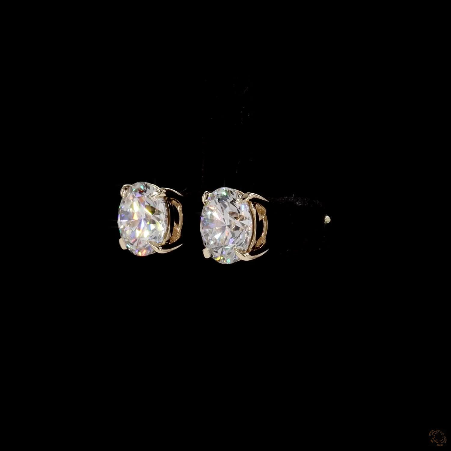 5.04 Ct Solid 14K Yellow Gold Round Brilliant Cut Diamond Stud Earrings – Timeless 4-Prong Double Claw Basket Solitaire Set