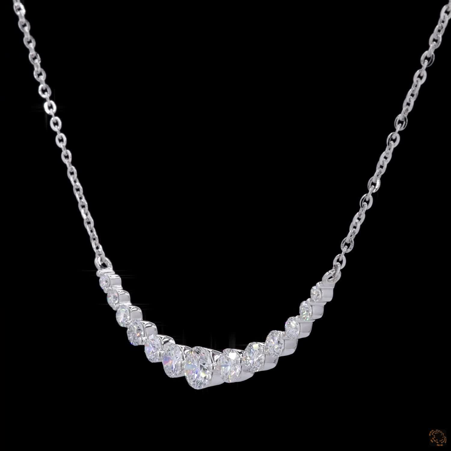 2.10 Cts Necklace with Brilliant Round-Cut Stones in White Gold
