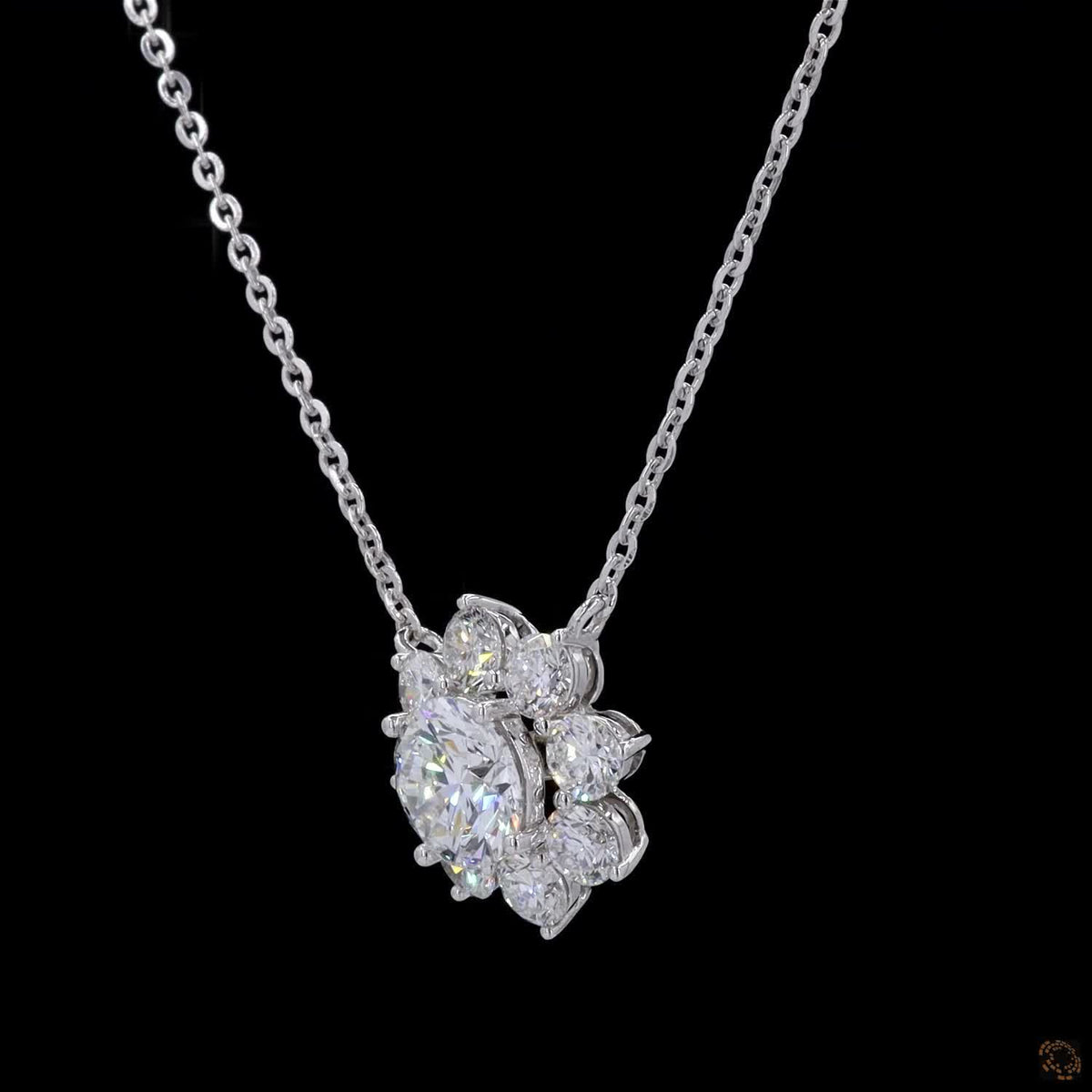 3.91 Ct Floral Cluster Diamond Pendant Necklace, Round Brilliant Cut Diamond Flower Necklace, Statement Diamond Jewelry, Luxury Fine Jewelry Gift