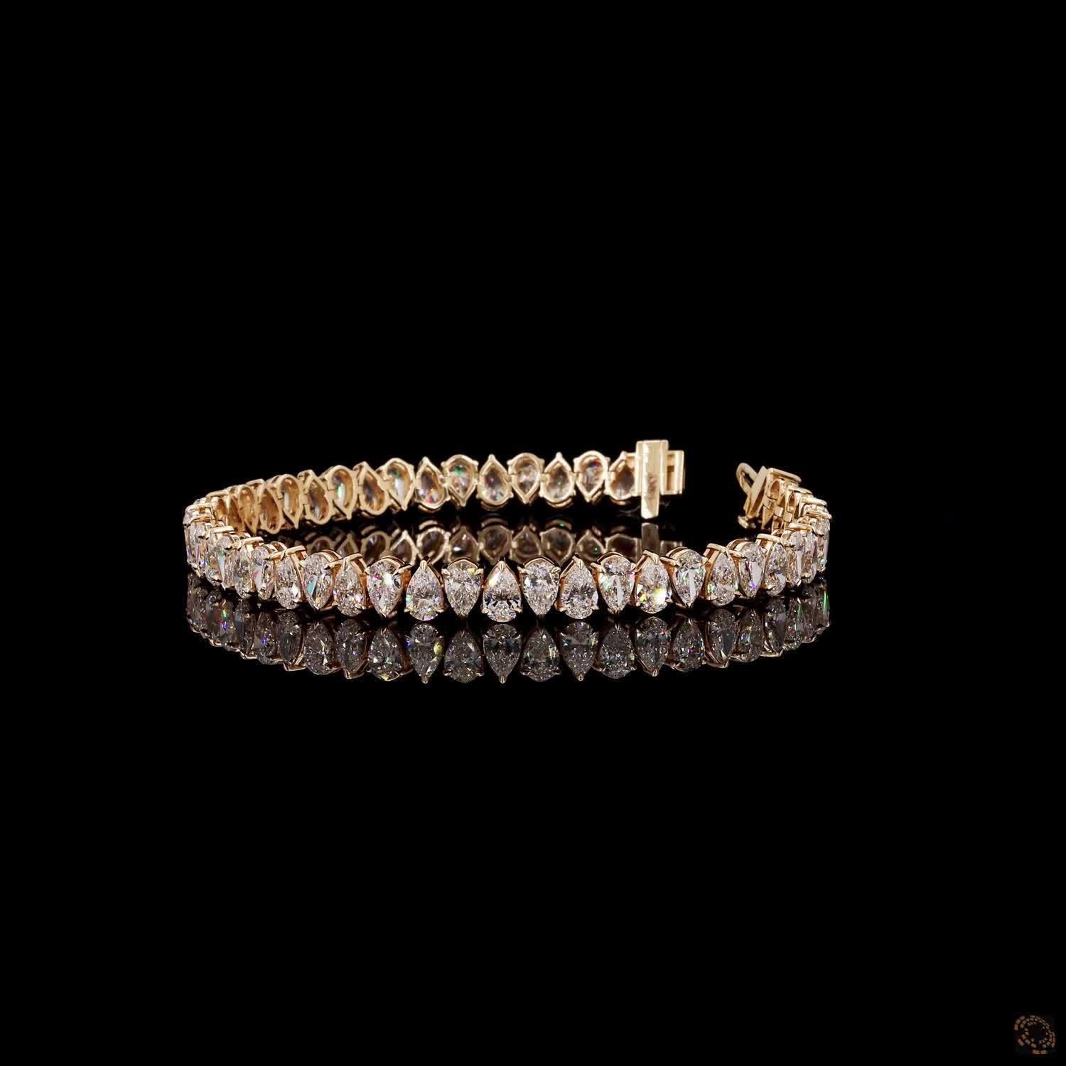 12.4  Ct Vertical Pear Cut Diamond Tennis Bracelet in Yellow Gold