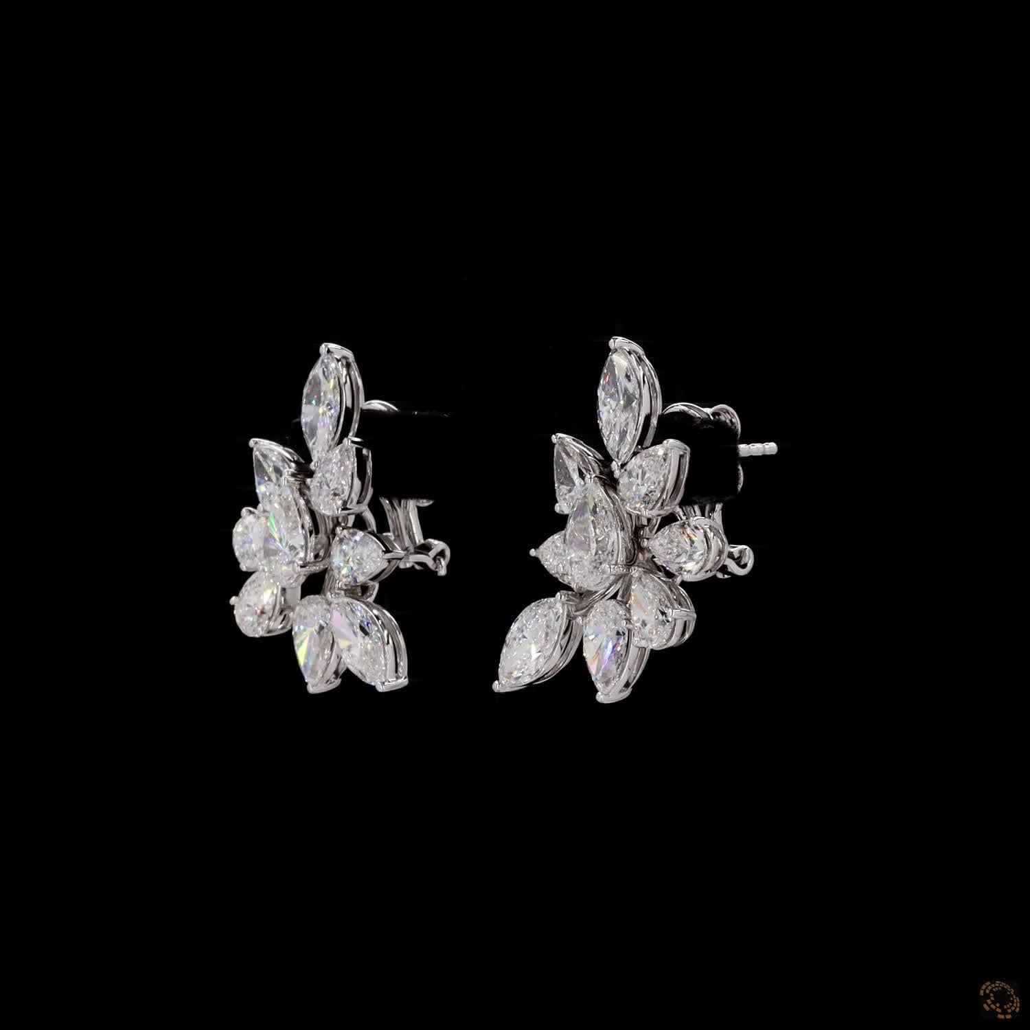8.10 Ct Real Diamonds 14k White Gold Cluster Earrings