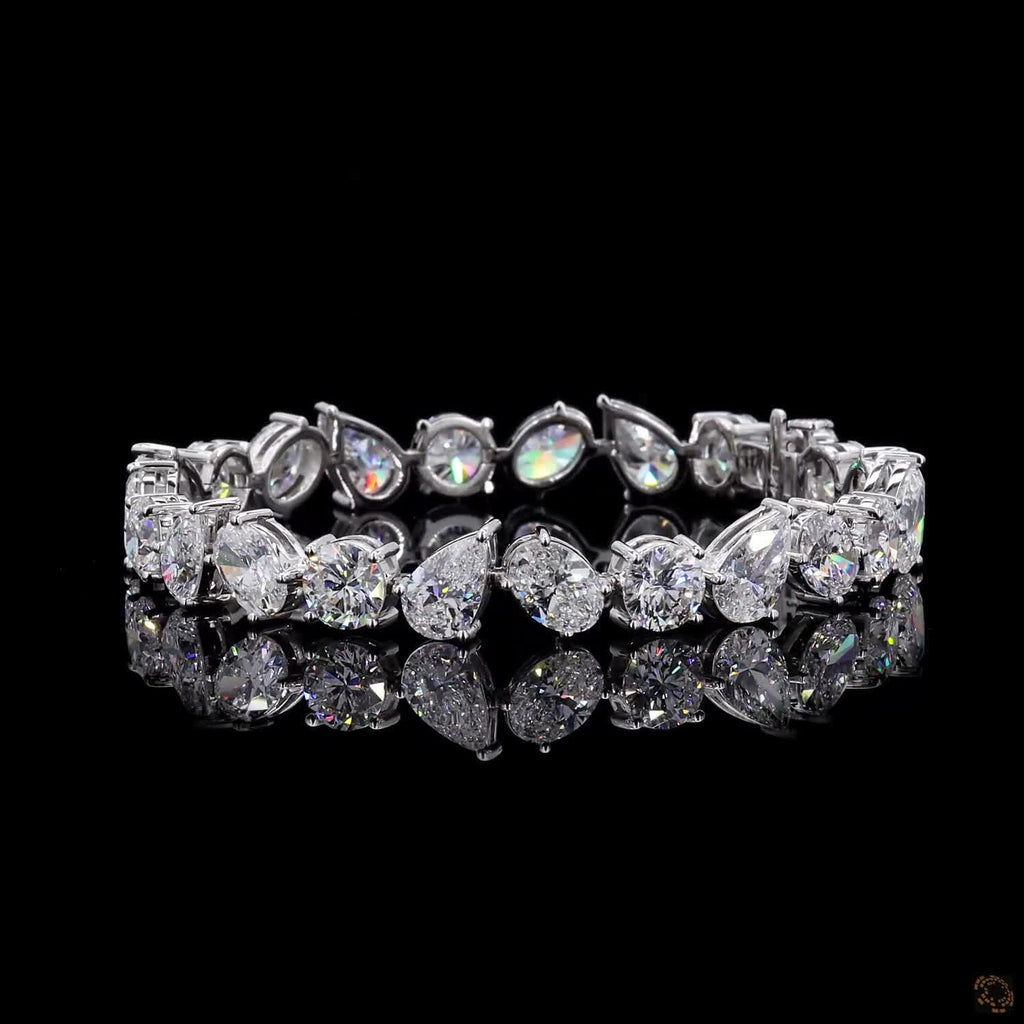 24.56Ct Lab Grown Multi Shape Diamond Bracelet 14k White Gold