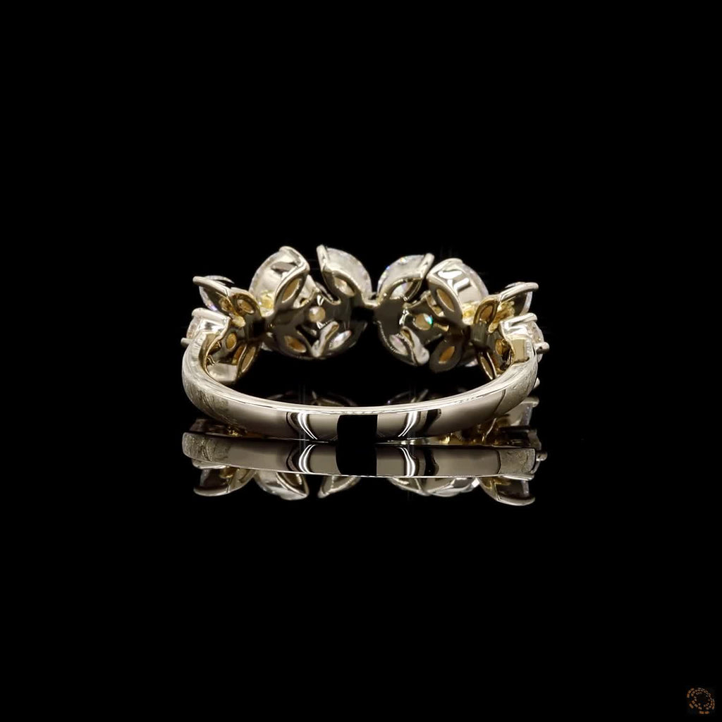 1.84 Ct  Marquise and Round Diamond Flower Half Eternity Wedding Band Ring