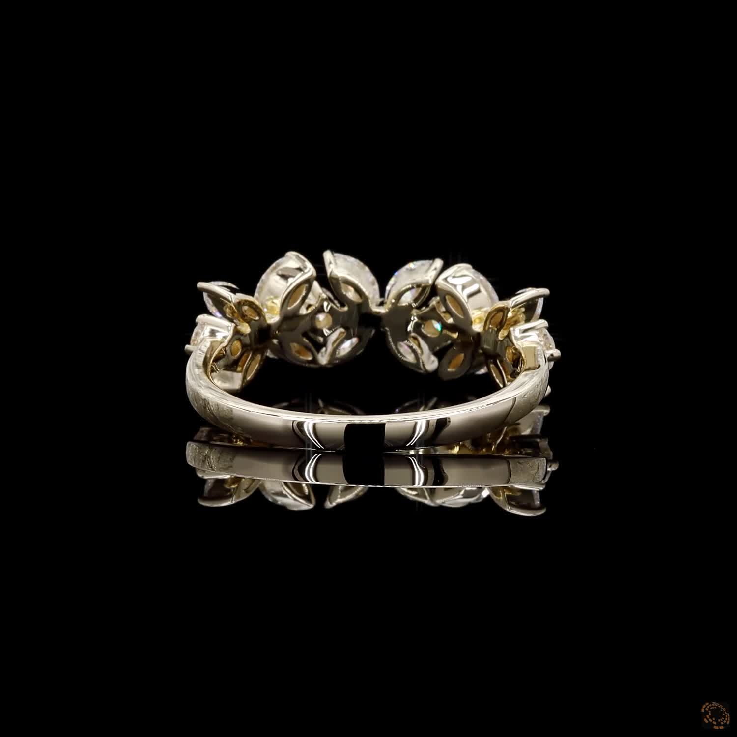 1.84 Ct  Marquise and Round Diamond Flower Half Eternity Wedding Band Ring