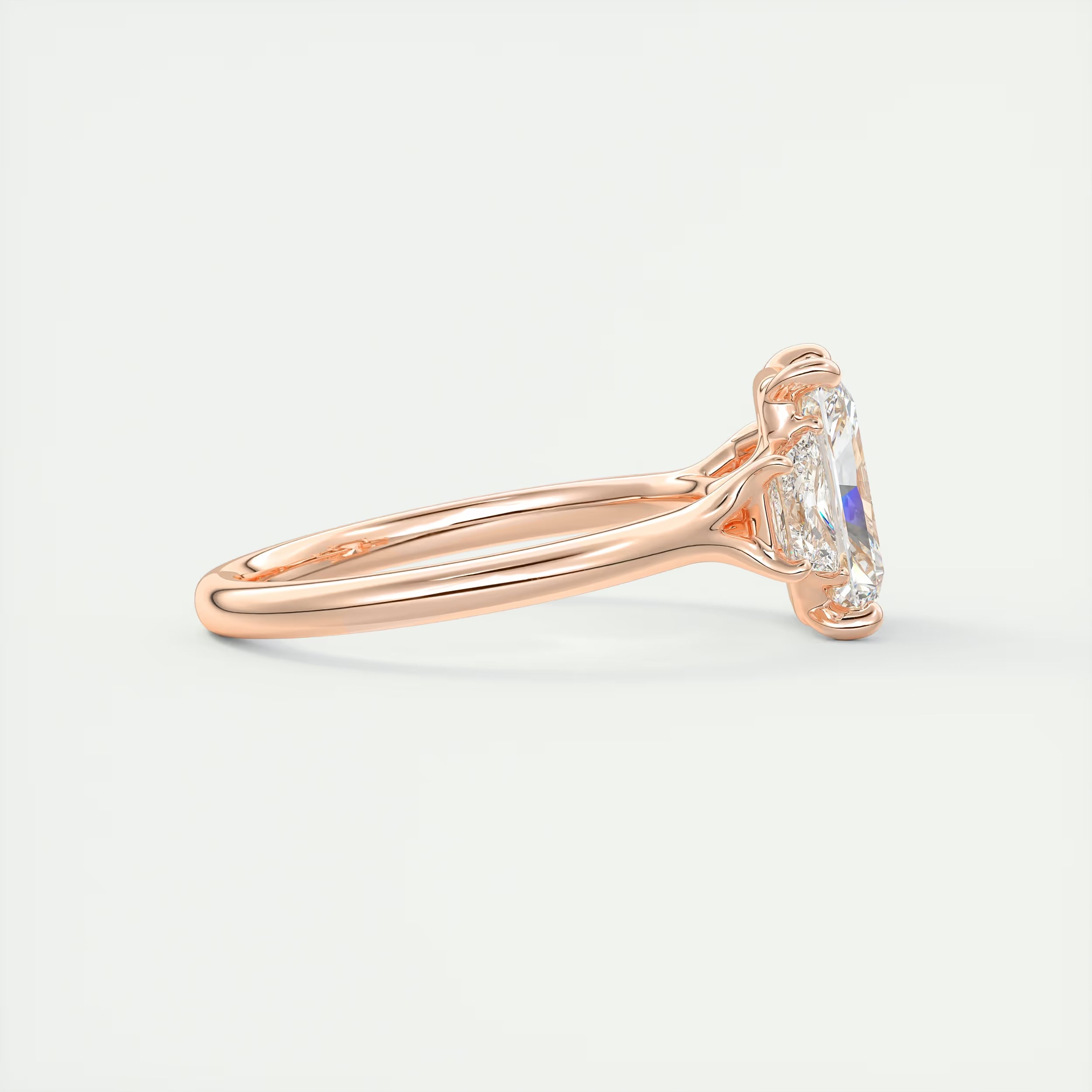 2.50 Ct Plunge Center Stone Radiant & Side Stone Trapezoids Three Stone Engagement Rings