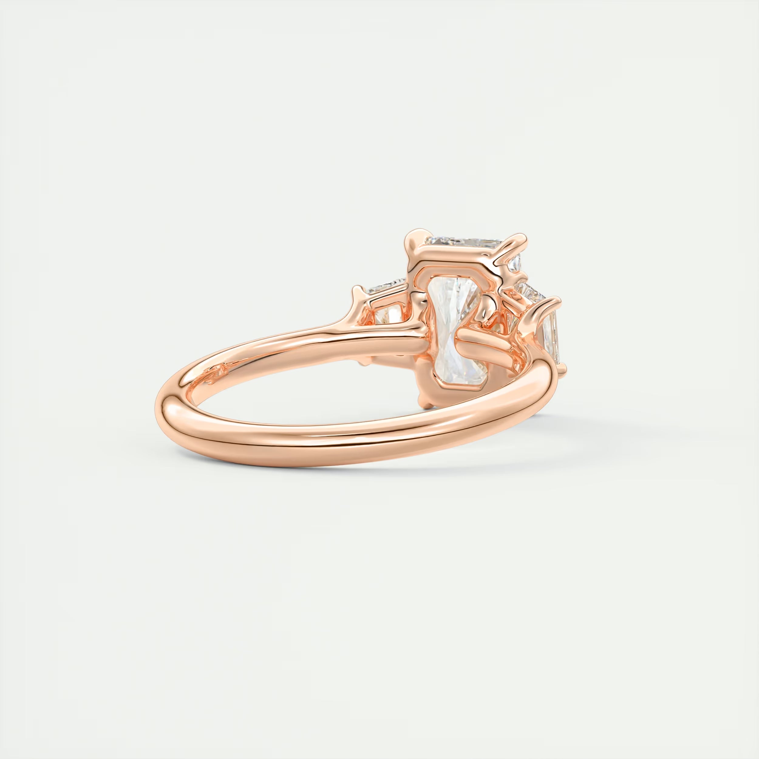 2.50 Ct Plunge Center Stone Radiant & Side Stone Trapezoids Three Stone Engagement Rings