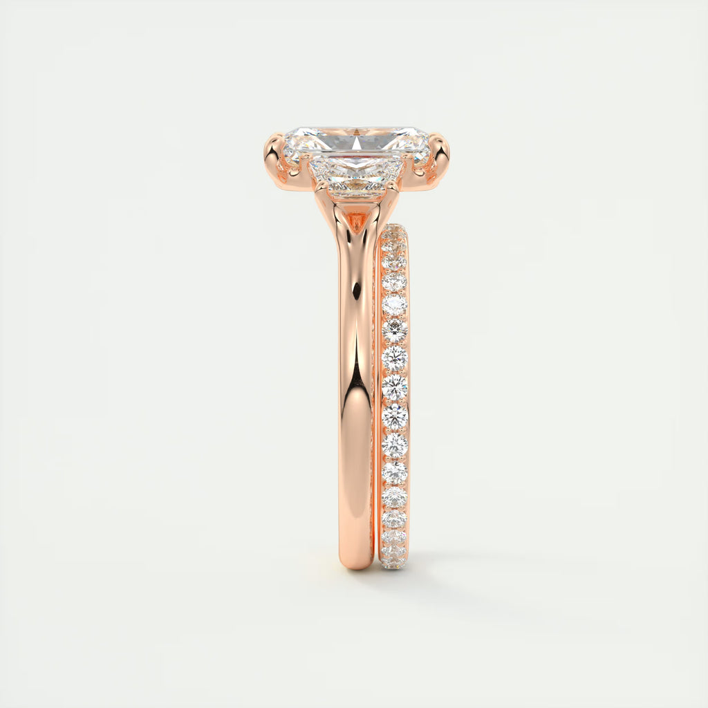 2.50 Ct Plunge Center Stone Radiant & Side Stone Trapezoids Three Stone Engagement Rings