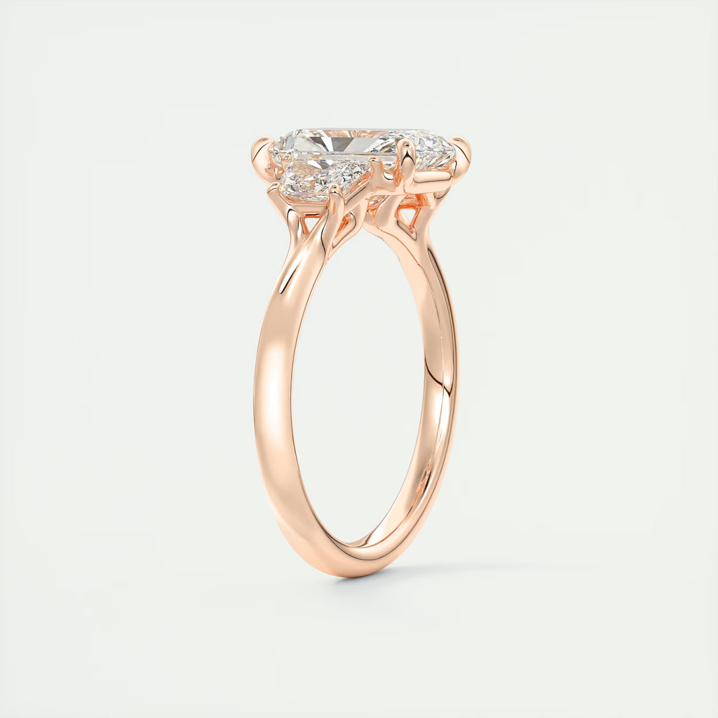 2.50 Ct Plunge Center Stone Radiant & Side Stone Trapezoids Three Stone Engagement Rings