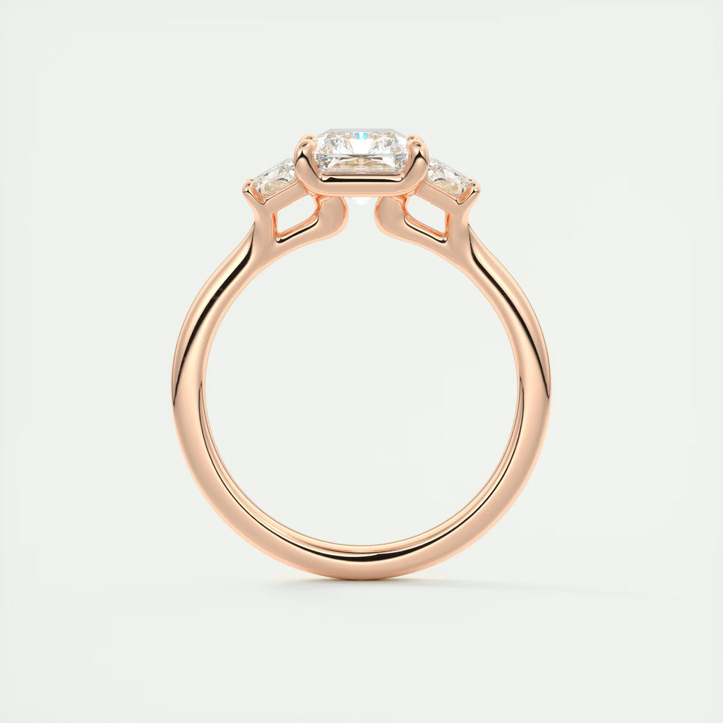 2.50 Ct Plunge Center Stone Radiant & Side Stone Trapezoids Three Stone Engagement Rings