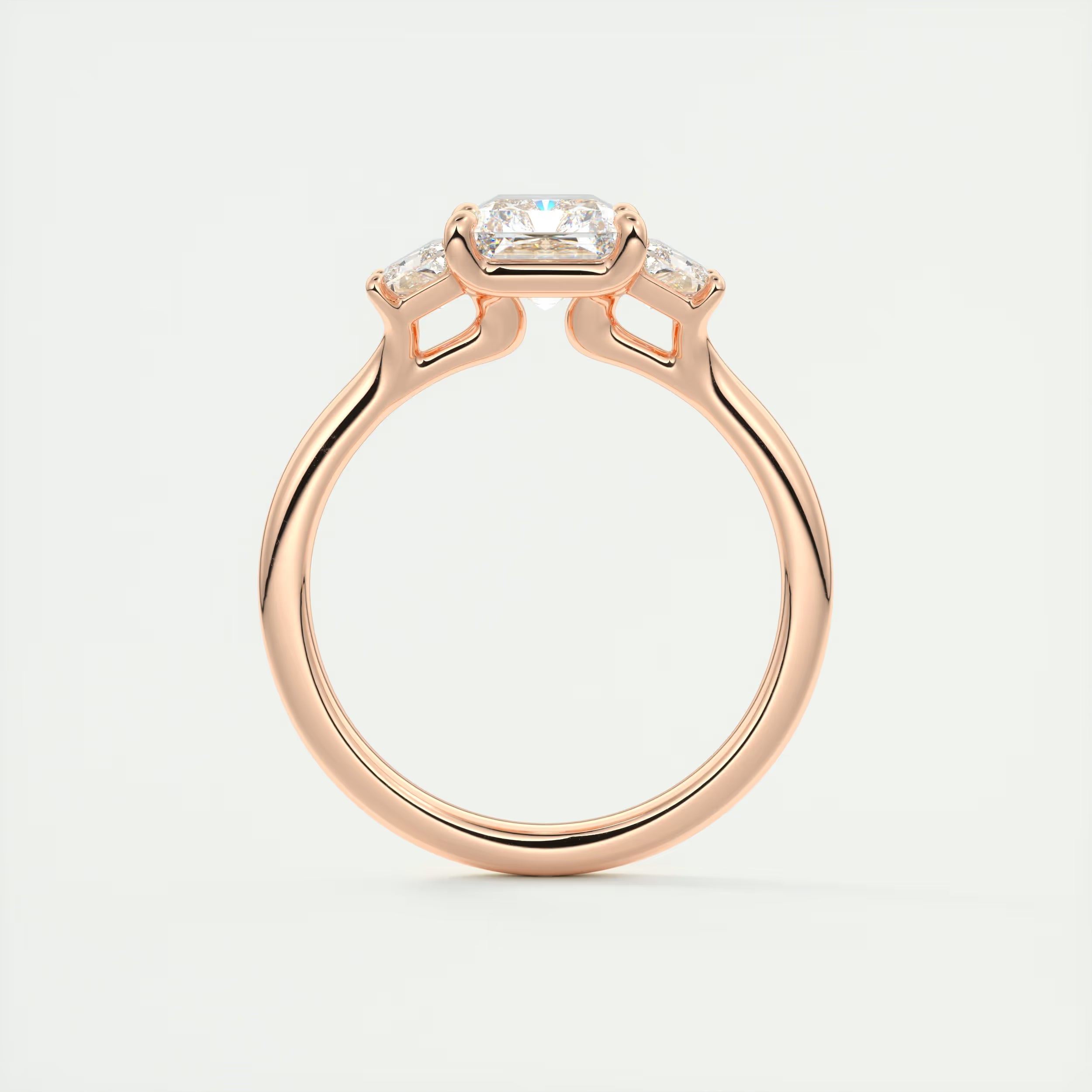 2.50 Ct Plunge Center Stone Radiant & Side Stone Trapezoids Three Stone Engagement Rings