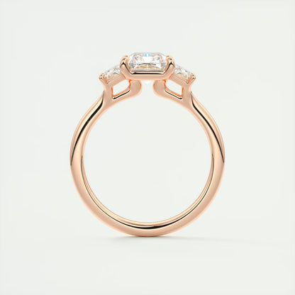 2.50 Ct Plunge Radiant & Trapezoids Three Stone Engagement Rings