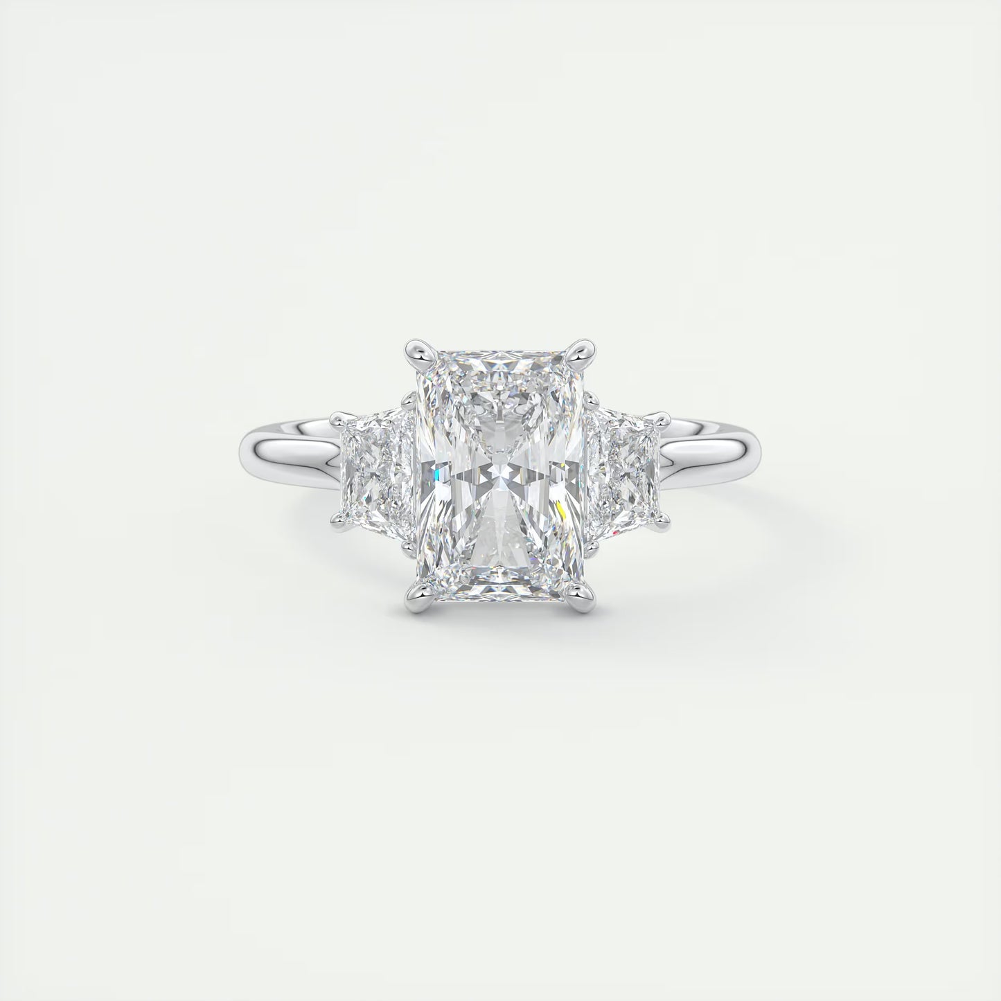 2.50 Ct Plunge Radiant & Trapezoids Three Stone Engagement Rings