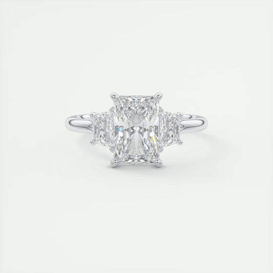 2.50 Ct Plunge Radiant & Trapezoids Three Stone Engagement Rings