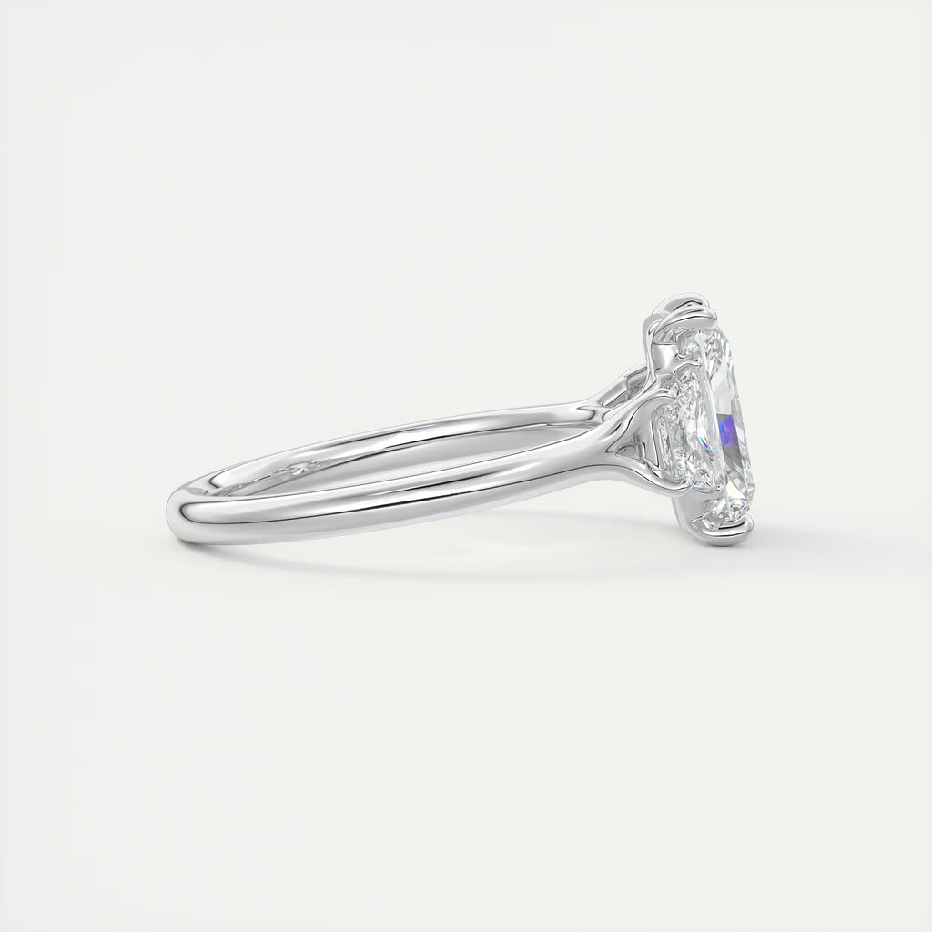 2.50 Ct Plunge Center Stone Radiant & Side Stone Trapezoids Three Stone Engagement Rings