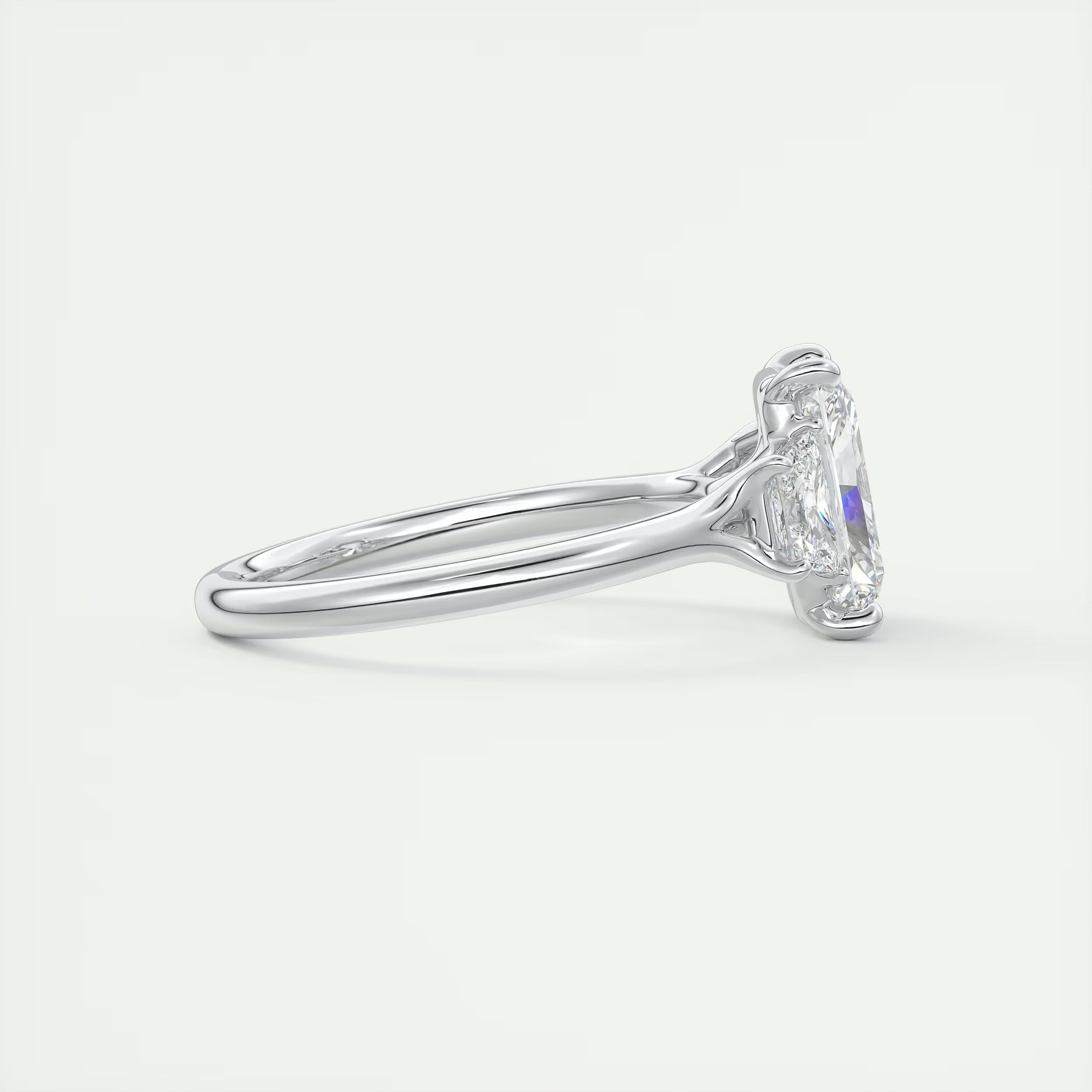 2.50 Ct Plunge Center Stone Radiant & Side Stone Trapezoids Three Stone Engagement Rings