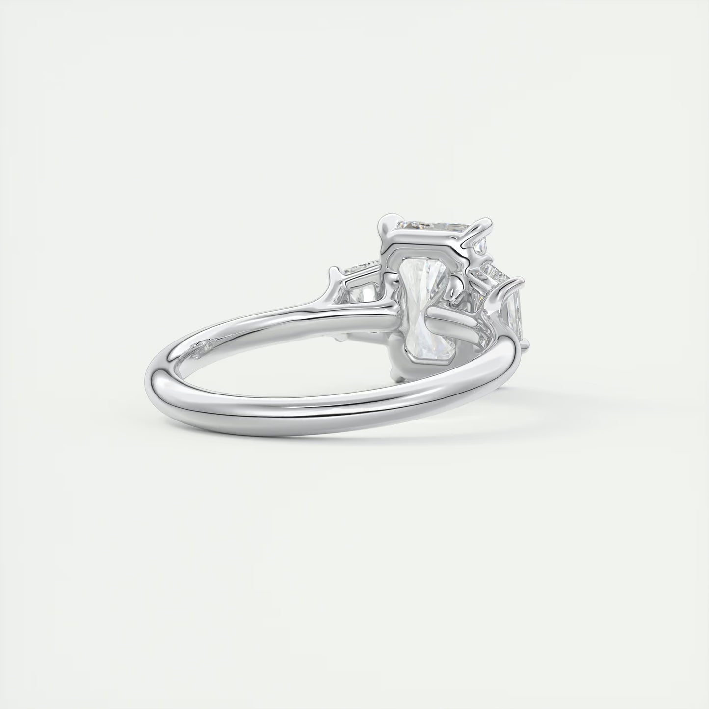2.50 Ct Plunge Radiant & Trapezoids Three Stone Engagement Rings