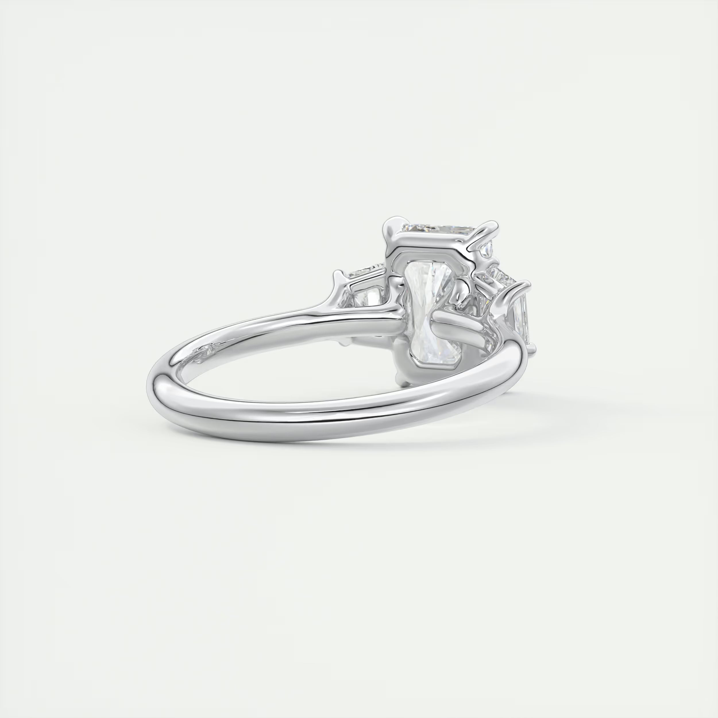 2.50 Ct Plunge Center Stone Radiant & Side Stone Trapezoids Three Stone Engagement Rings