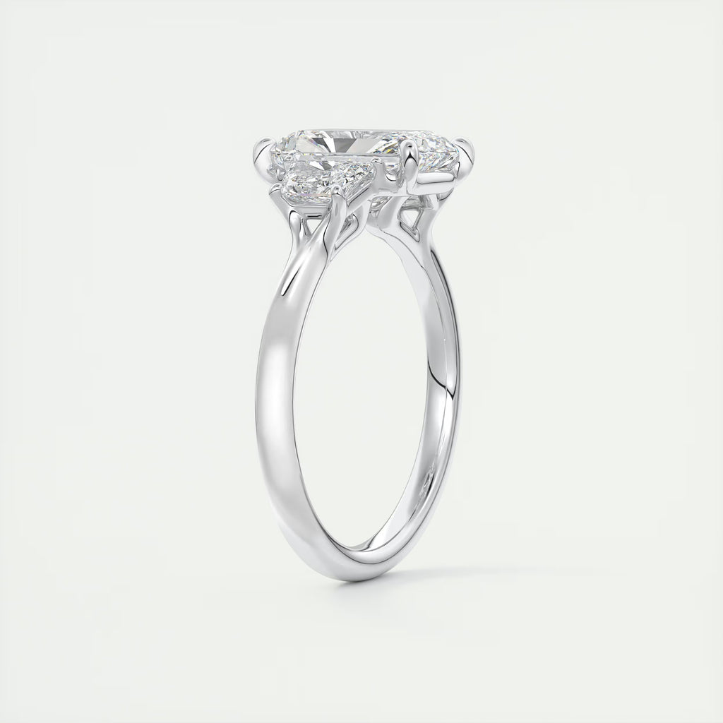 2.50 Ct Plunge Center Stone Radiant & Side Stone Trapezoids Three Stone Engagement Rings