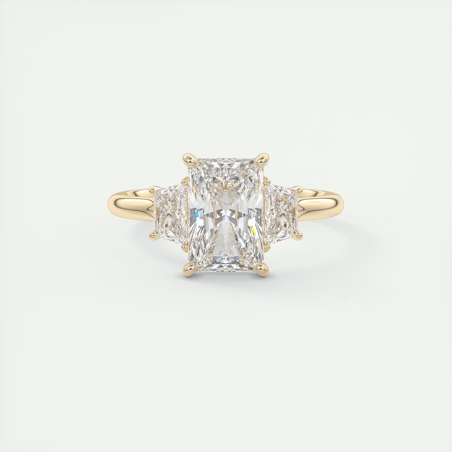 2.50 Ct Plunge Radiant & Trapezoids Three Stone Engagement Rings