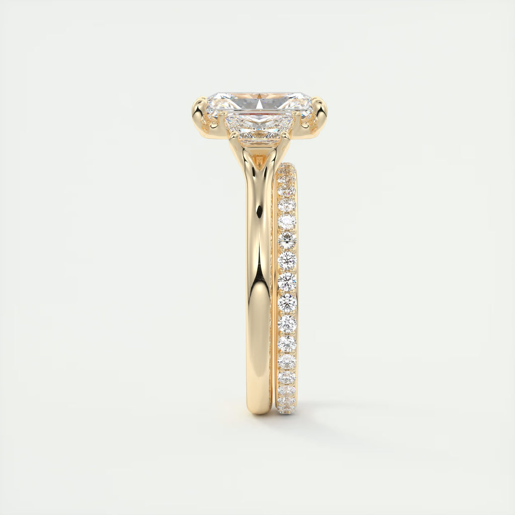 2.50 Ct Plunge Center Stone Radiant & Side Stone Trapezoids Three Stone Engagement Rings