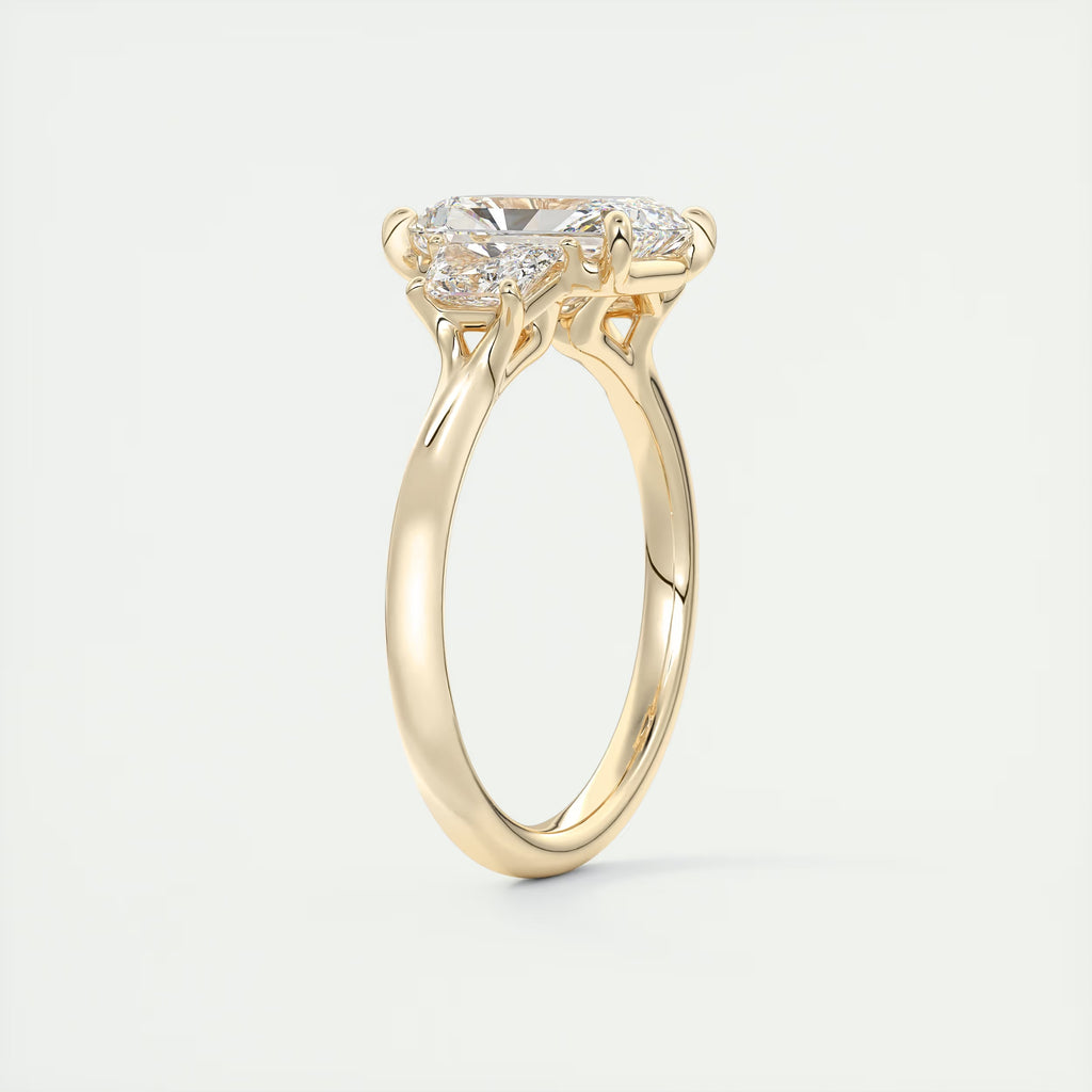 2.50 Ct Plunge Center Stone Radiant & Side Stone Trapezoids Three Stone Engagement Rings