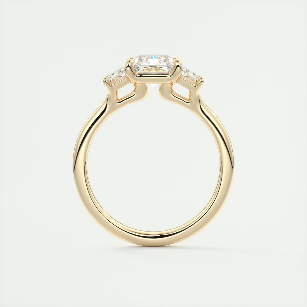 2.50 Ct Plunge Center Stone Radiant & Side Stone Trapezoids Three Stone Engagement Rings